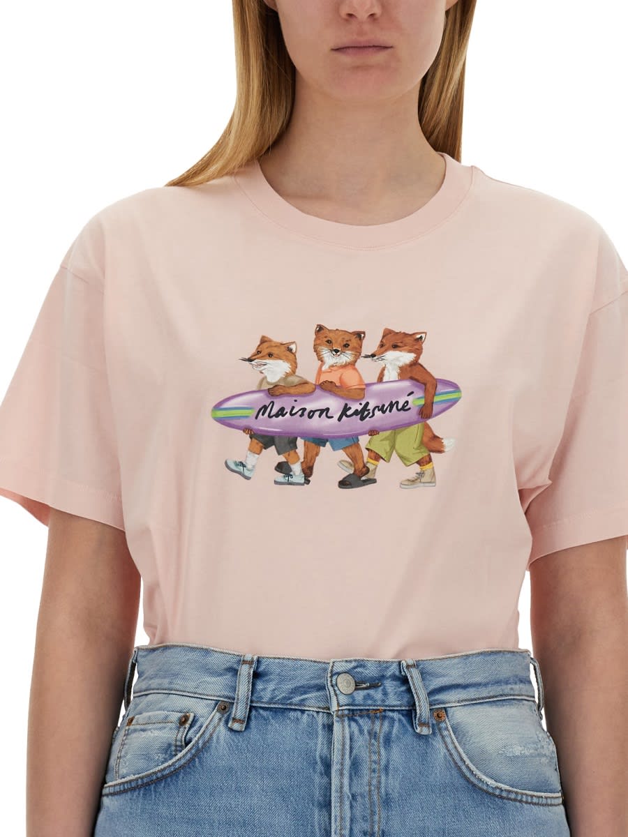 Shop Maison Kitsuné T-shirt With Print In Pink