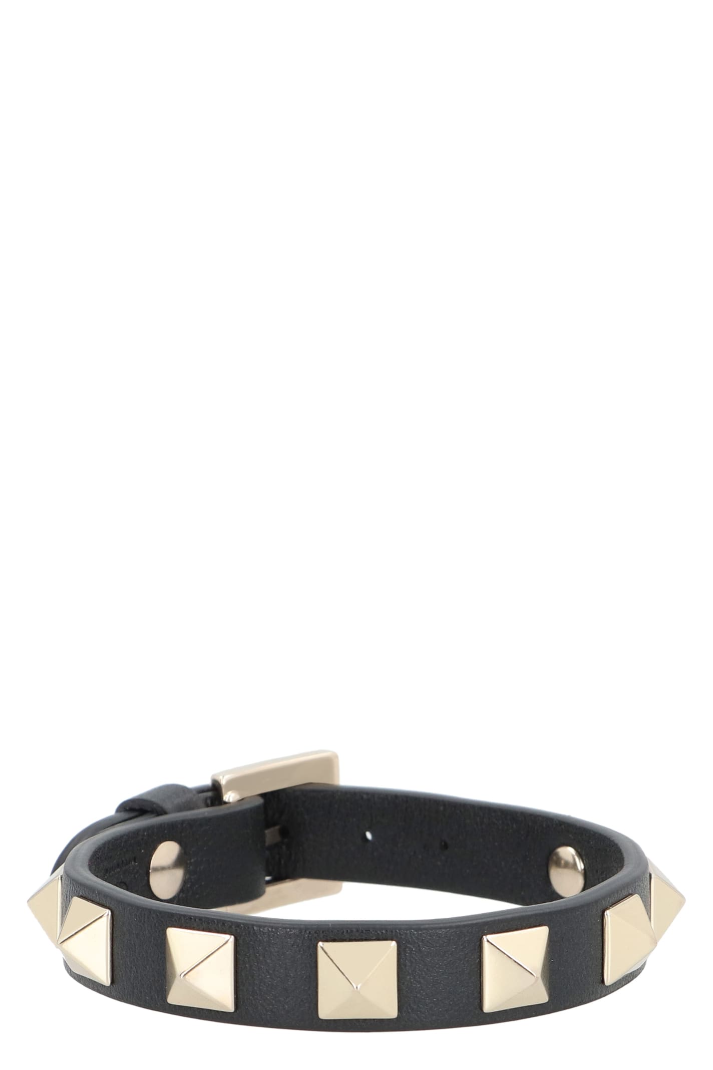 Shop Valentino Garavani - Rockstud Leather Bracelet In Black