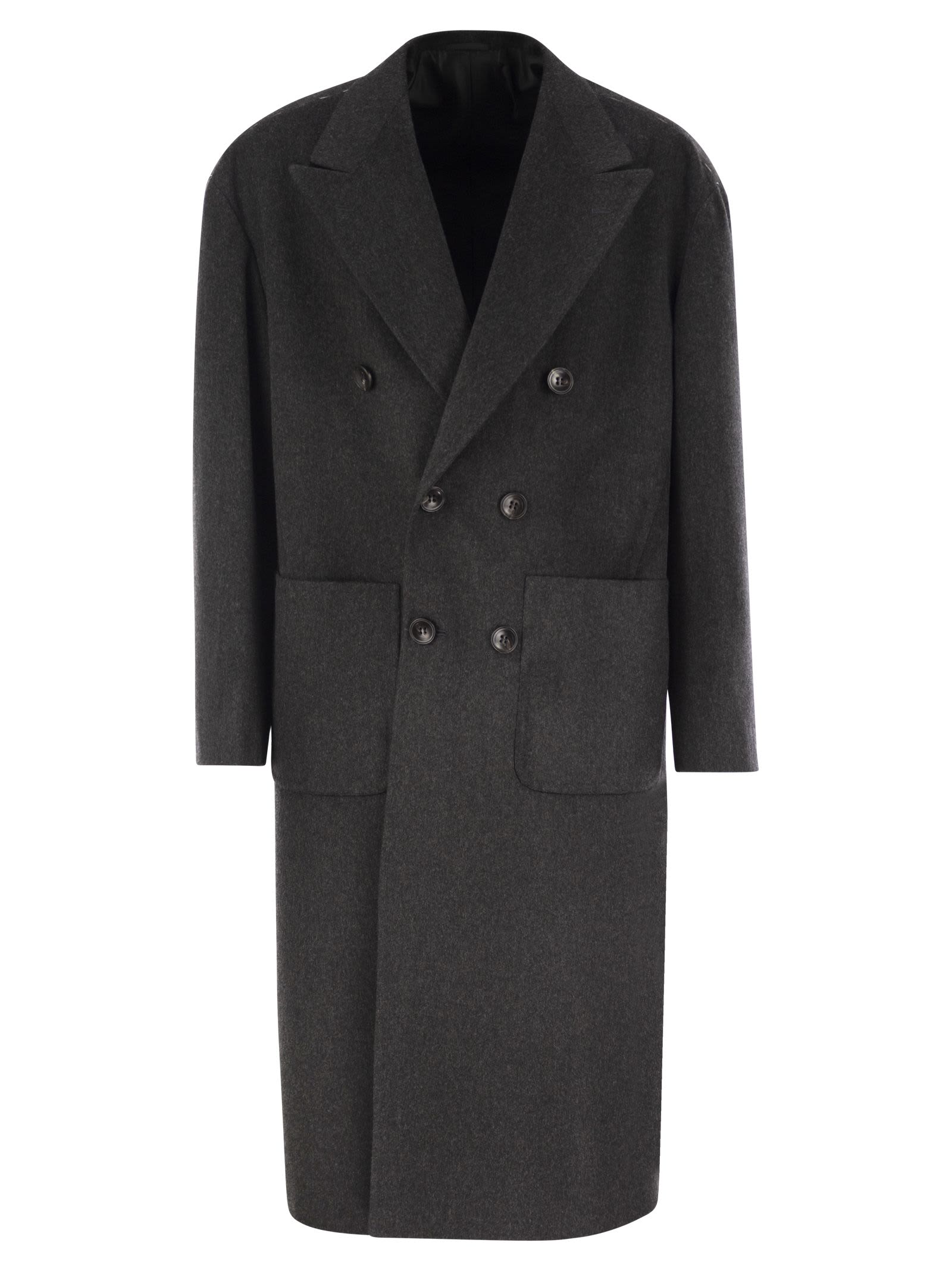 Shop Kiton Double-breasted Coat In Virgin Wool In Black