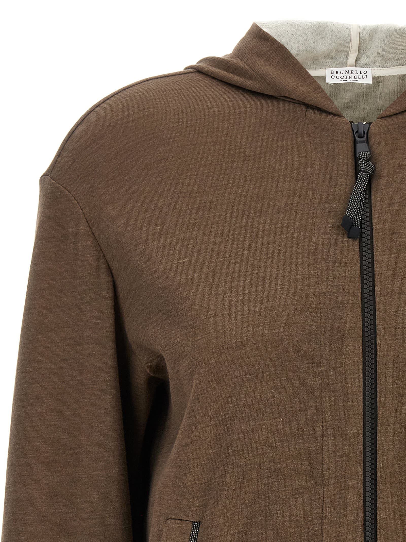 Brunello Cucinelli Cotton And Silk Zip-up Hoodie In Brown