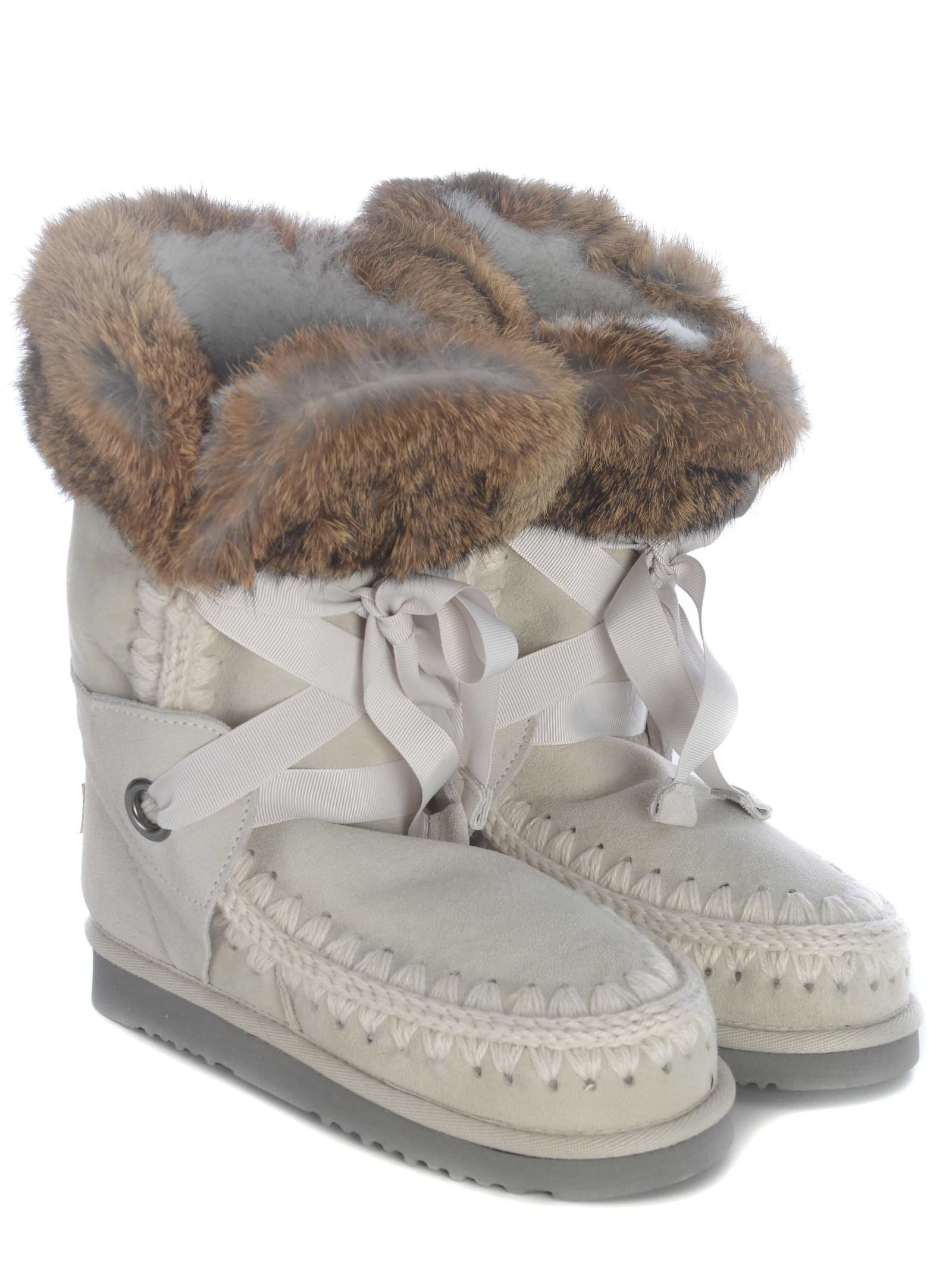 Shop Mou Boots  Eskimolace Made In Suede In Ghiaccio