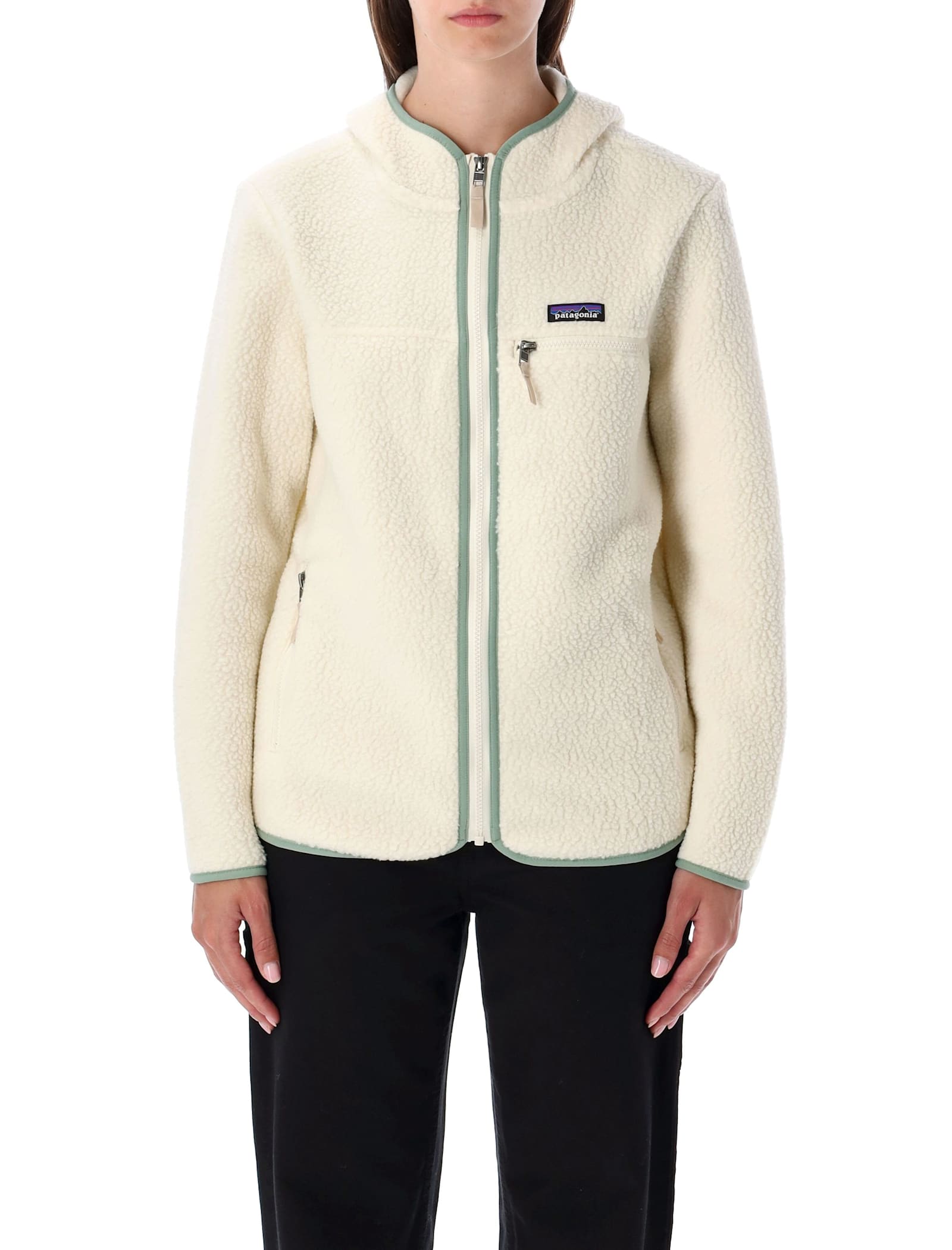 Patagonia Textured Fleece Jacket With Hood And Zip Pockets In White