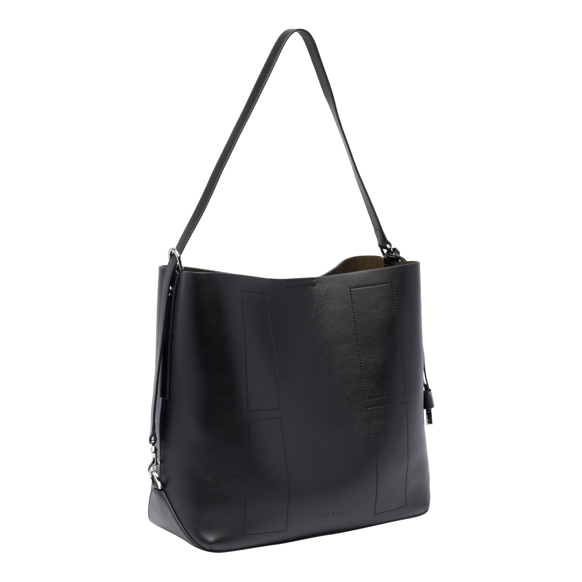 Hogan Medium Leather Shoulder Bag With Adjustable Strap In Black