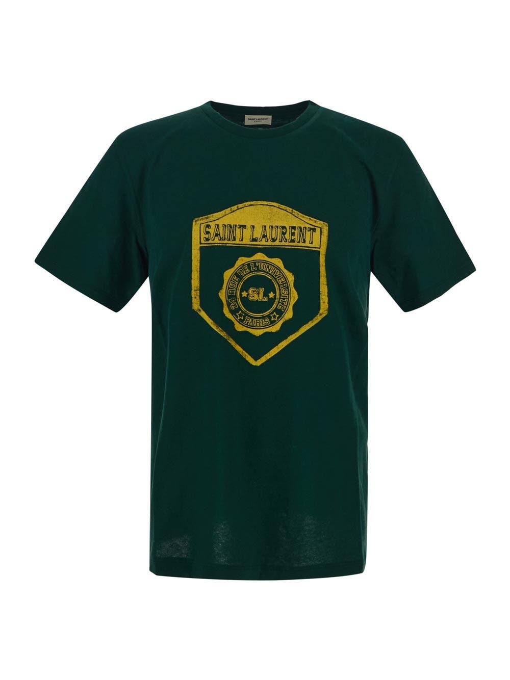 Saint Laurent green logo print t-shirt