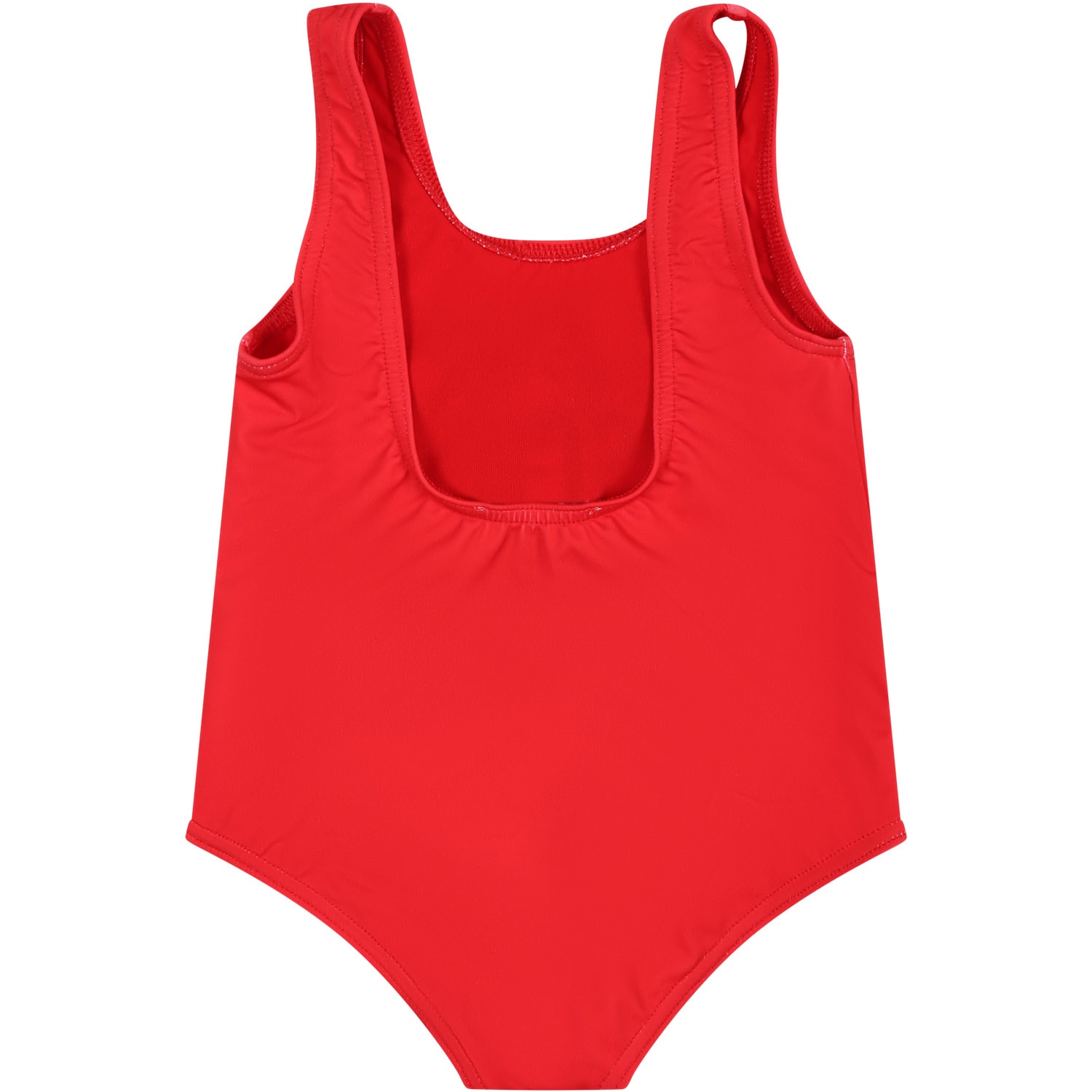 Shop Moschino Red One-piece Swimsuit For Baby Girl With Logo And Teddy Bear