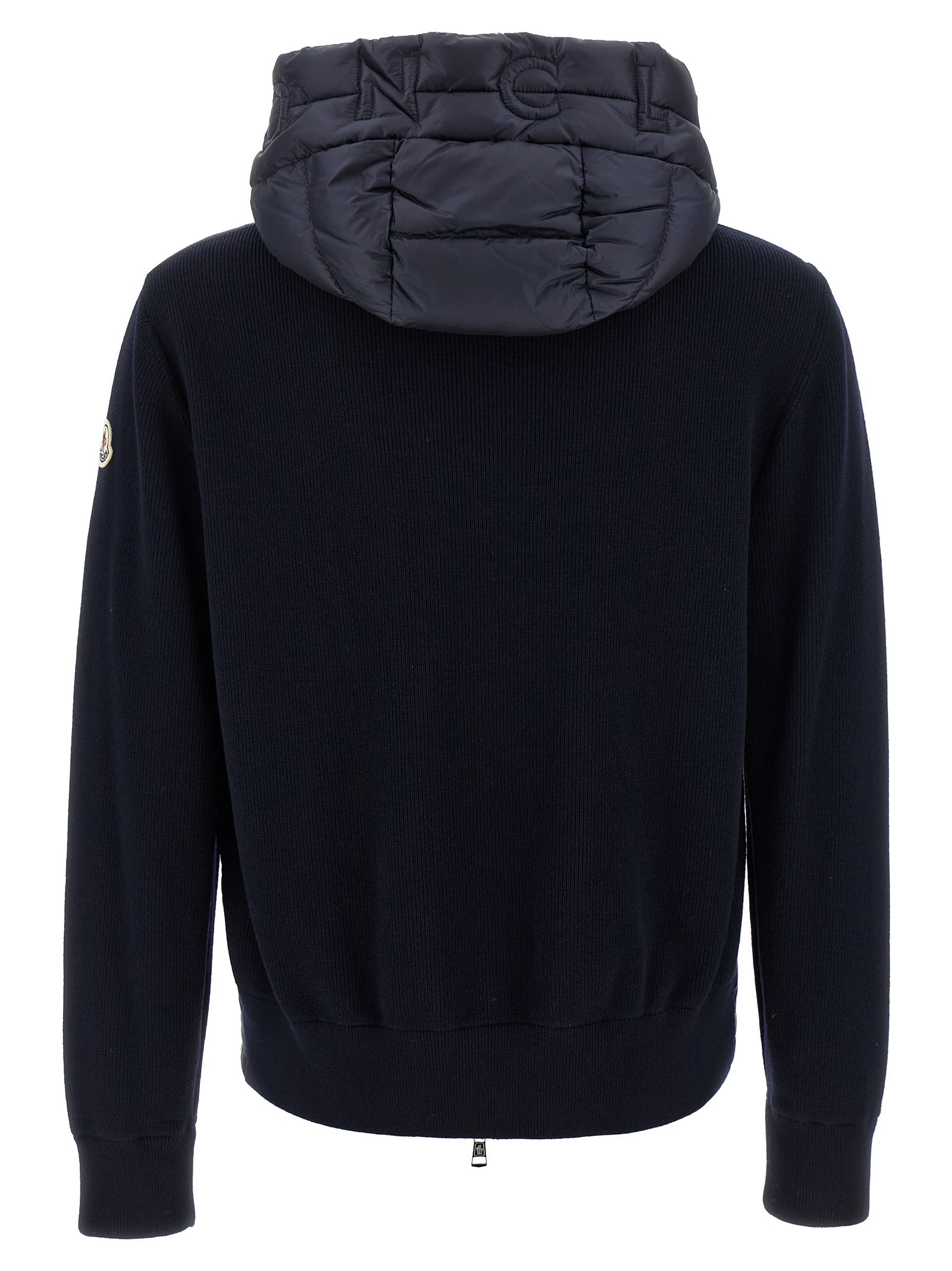 Moncler Navy Blue Padded Wool Zip-up Hoodie In Blue