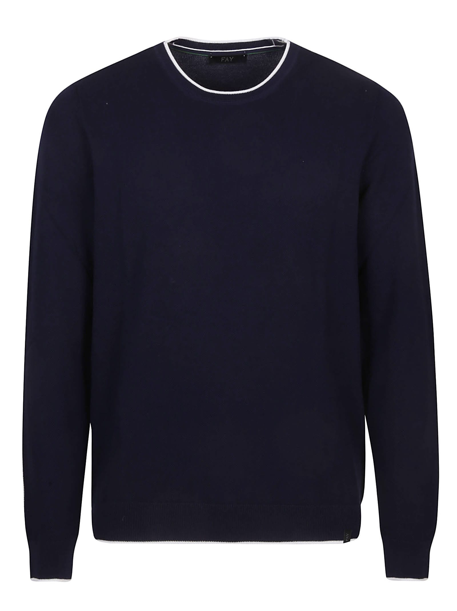 Shop Fay Round Neck Piquet Sweater In Blu Royale/bianco