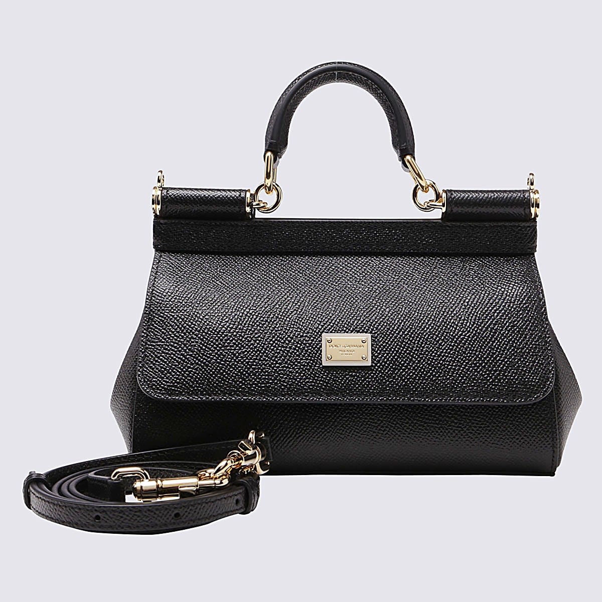 Shop Dolce & Gabbana Black Leather Sicily Handle Bag