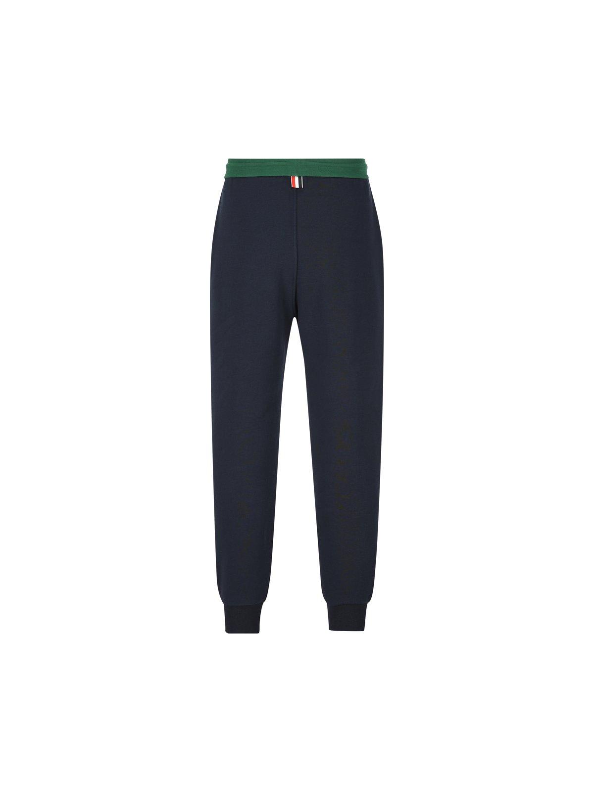 Thom Browne Color Block Fleece Joggers For Men In Blue