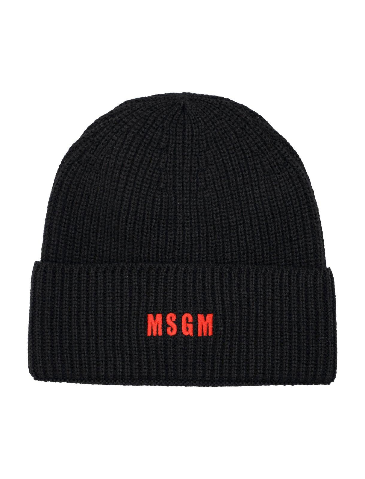 Shop Msgm Logo Embroidered Knitted Beanie