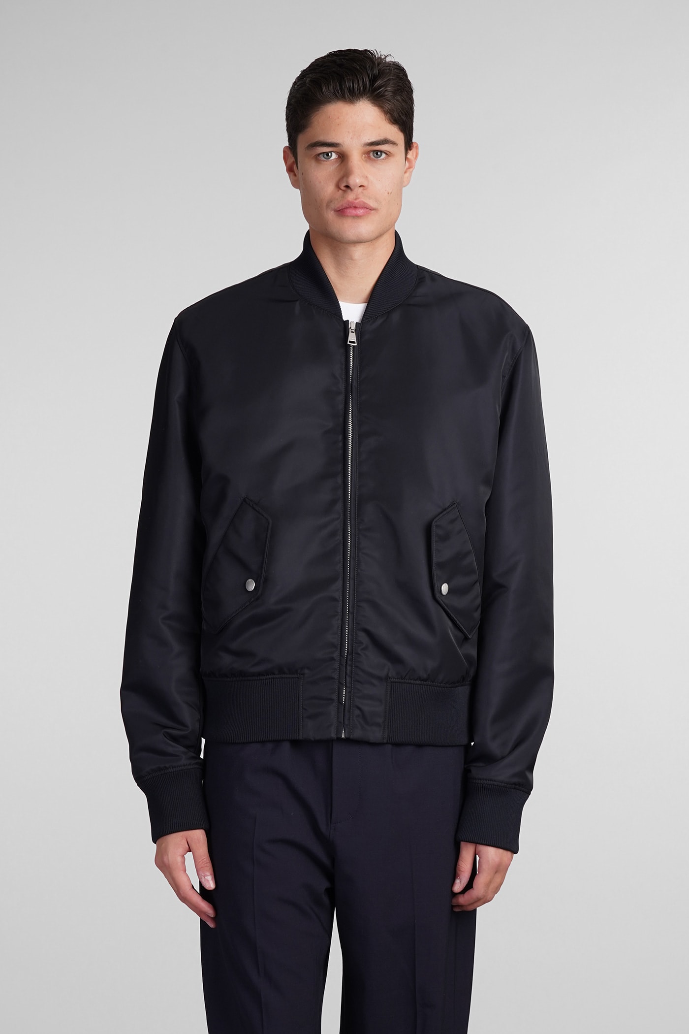 Balmain Lightweight Bomber Jacket With Embroidery In Blue