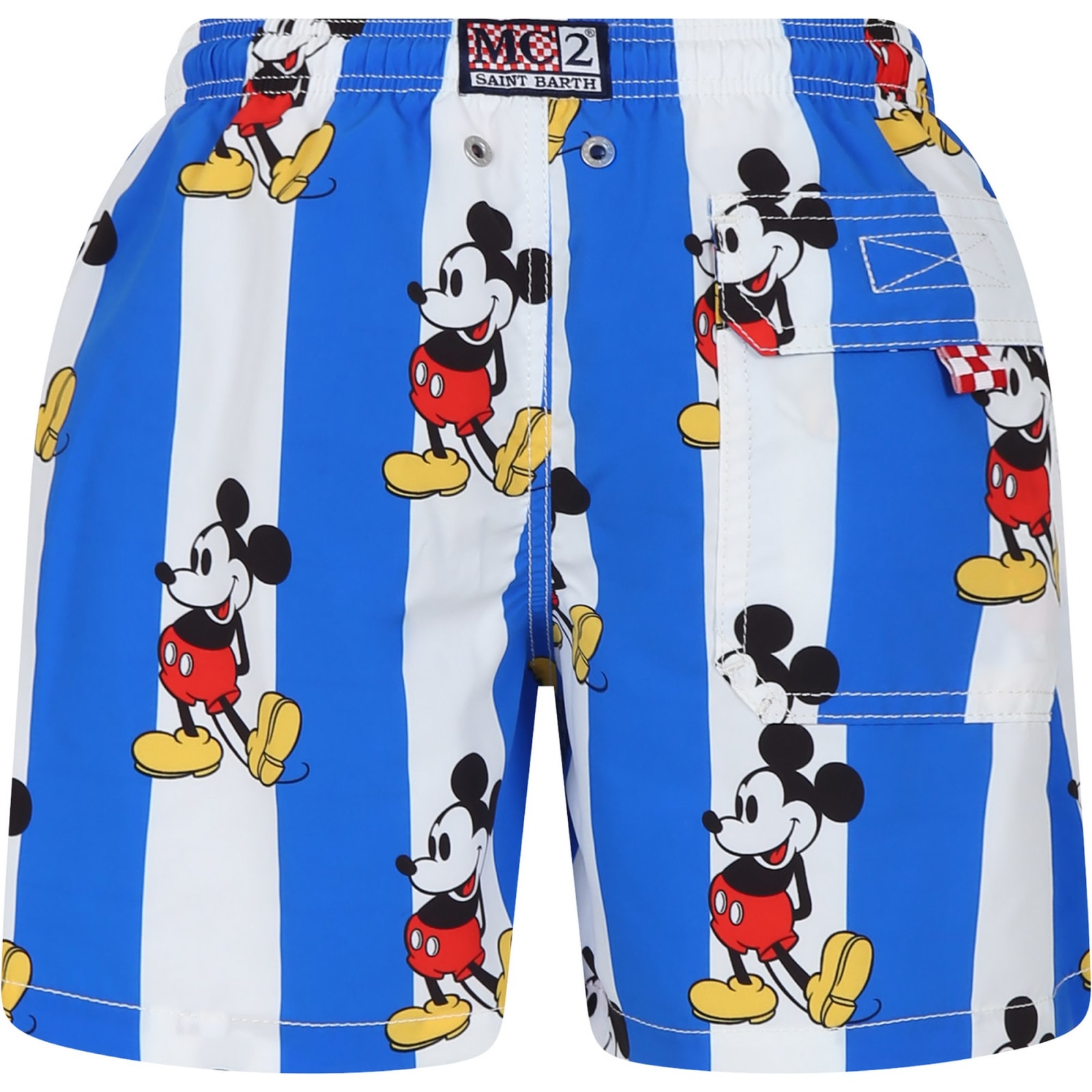 Shop Mc2 Saint Barth Light Blue Swim Shorts For Boy With Mickey Mouse Print And Logo