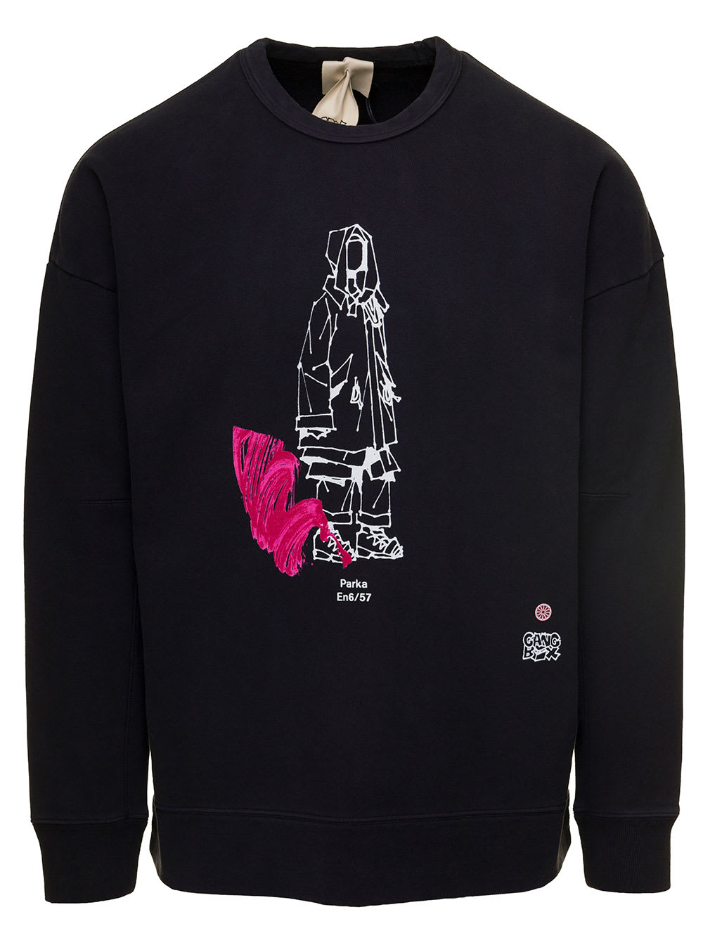 Shop Ten C Black Crewneck Printed Sweater In Cotton Man