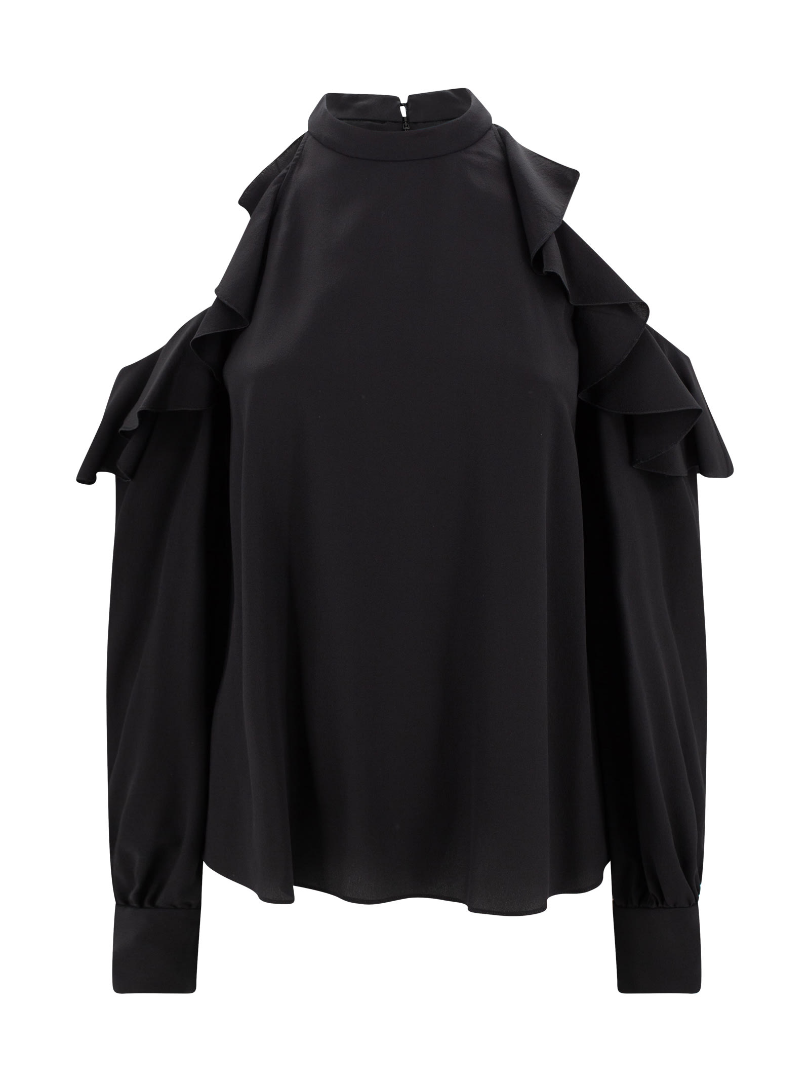 Etro Draped Detail Cold Shoulder Blouse With Ruffled Design In Black