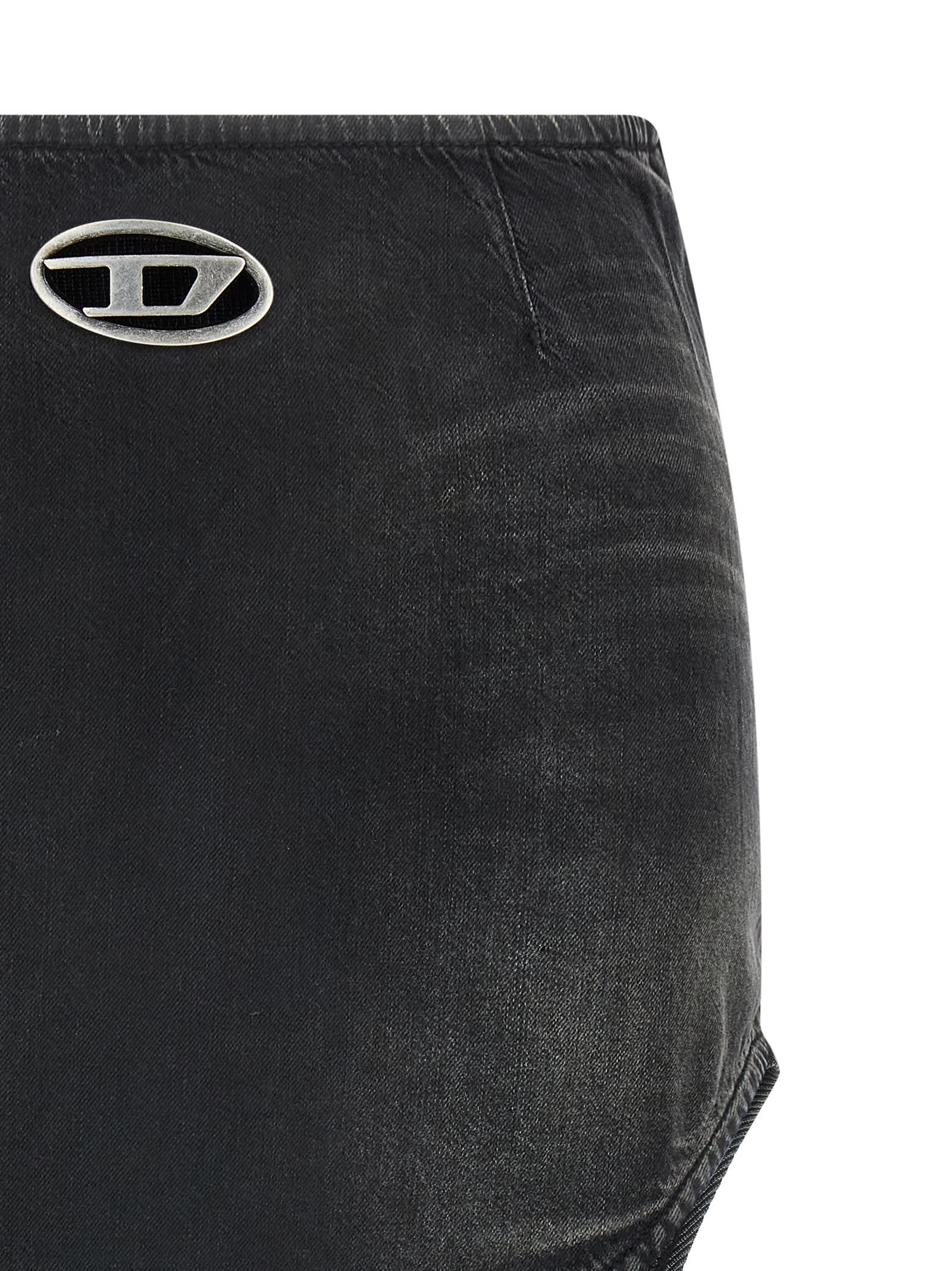 Diesel Black Denim And Jersey De-vany-s Miniskirt In Black