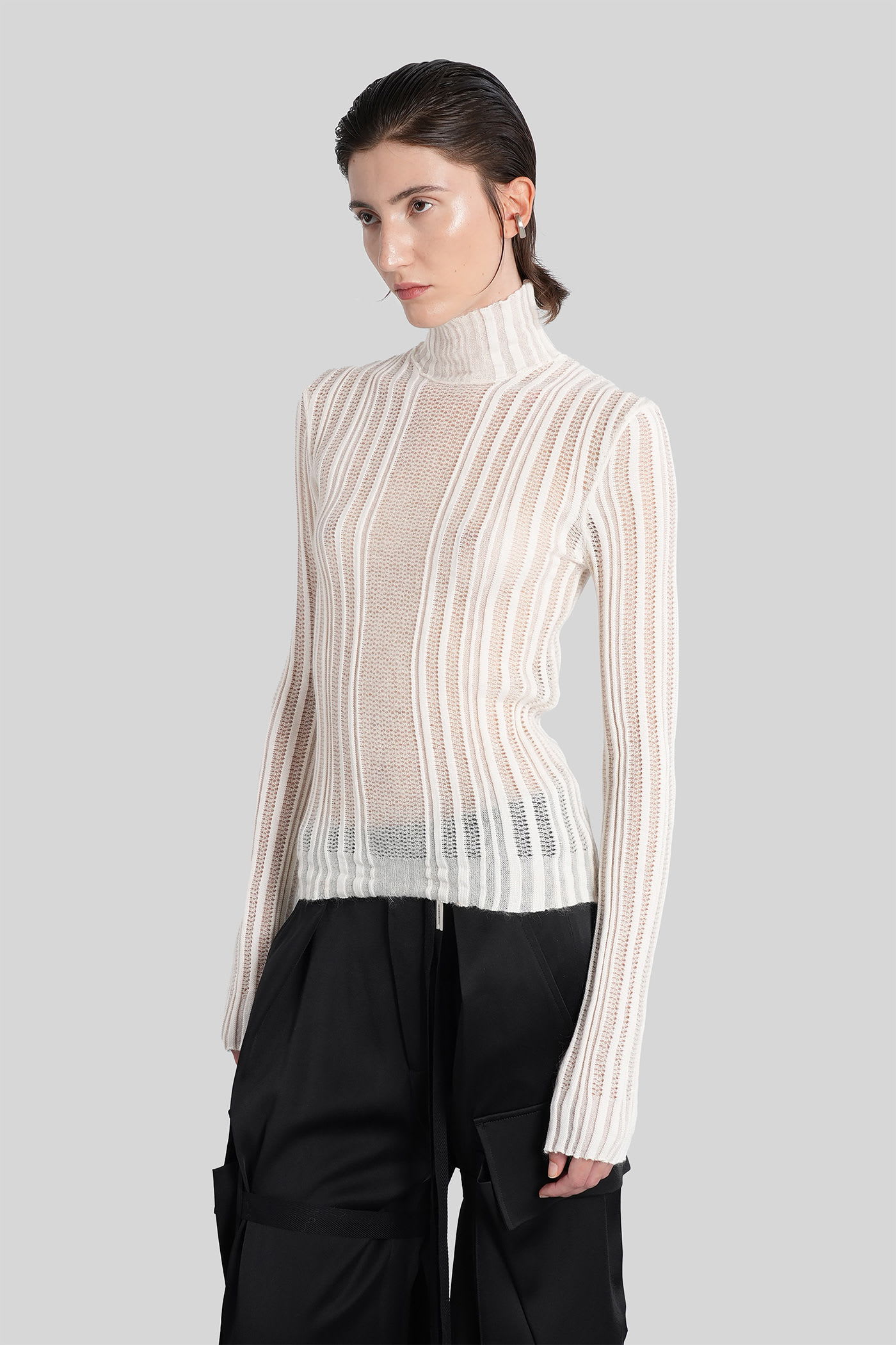 Ann Demeulemeester Aamu Knitwear In Beige Cotton In White