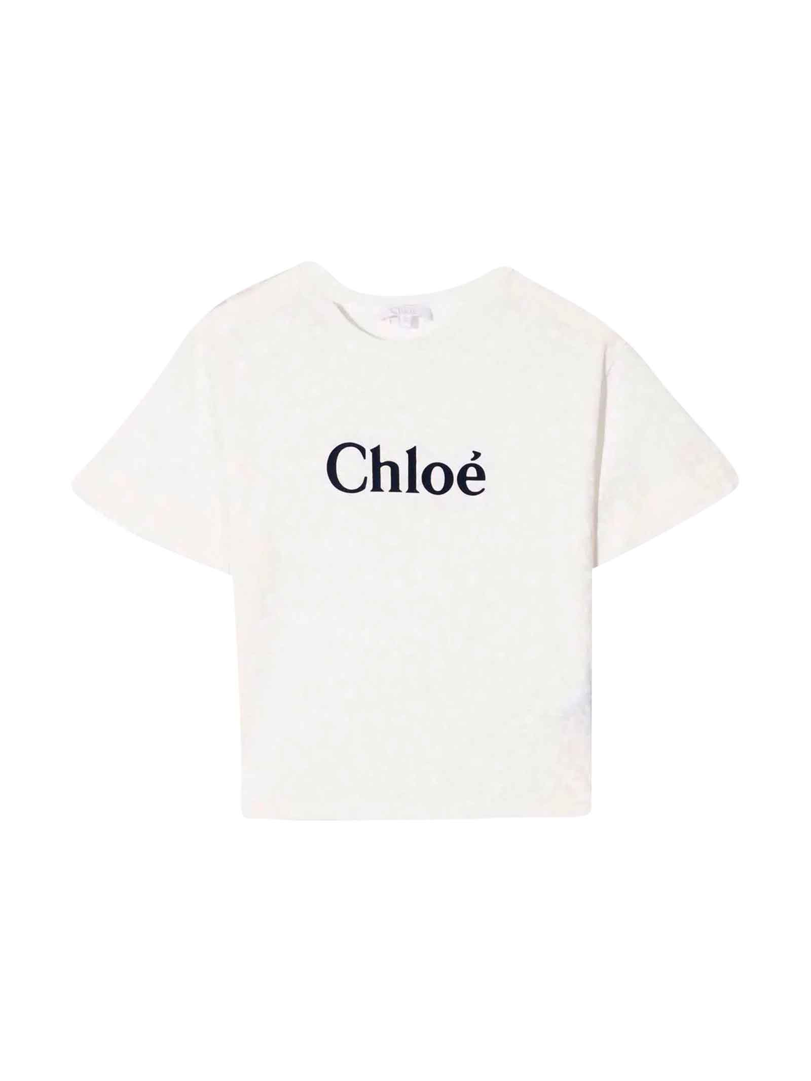 Chloé White T-shirt With Black Logo Chloè Kids