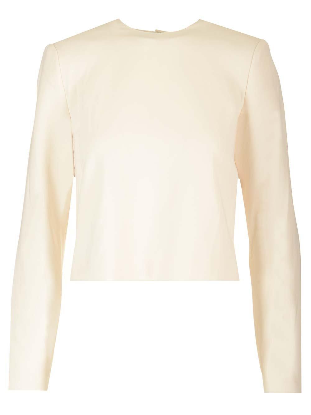Shop Theory Long Sleeved Crewneck Top In Neutrals