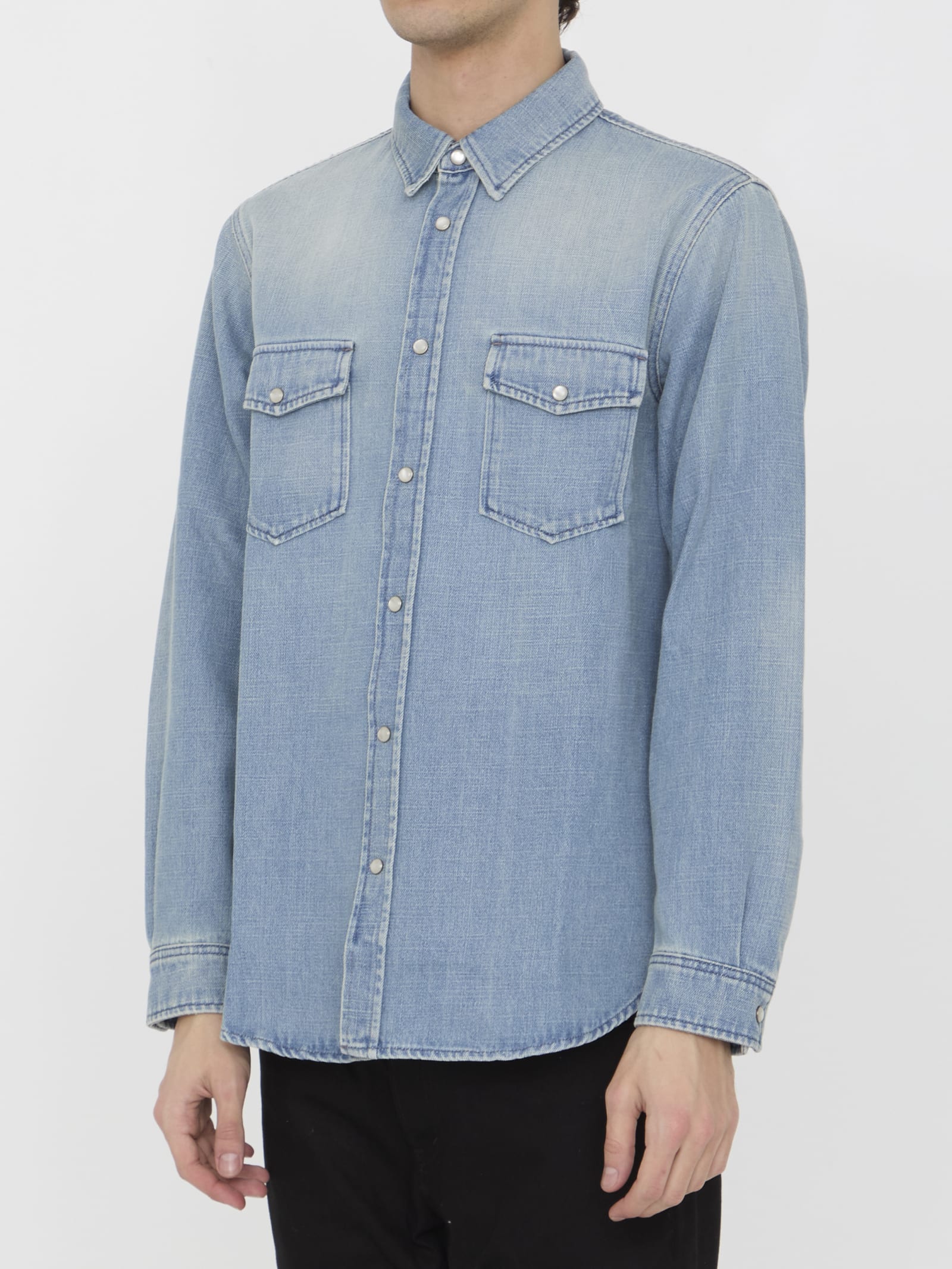 Shop Saint Laurent Denim Shirt In Denim Blue