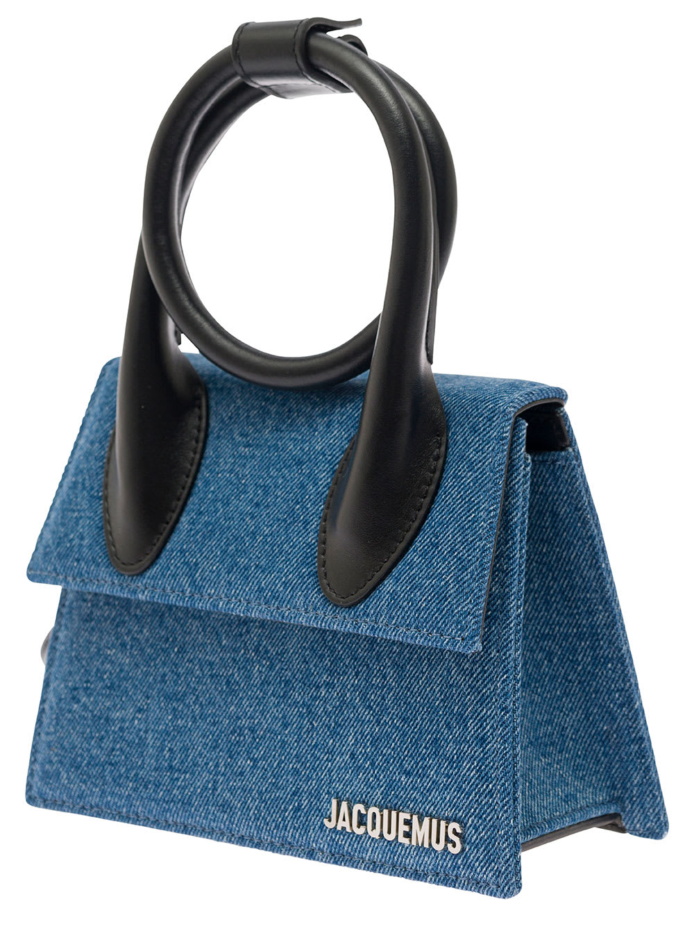Shop Jacquemus Le Chiquito Noeud Blue And Black Crossbody Bag With Logo Detail In Leather And Denim Woman