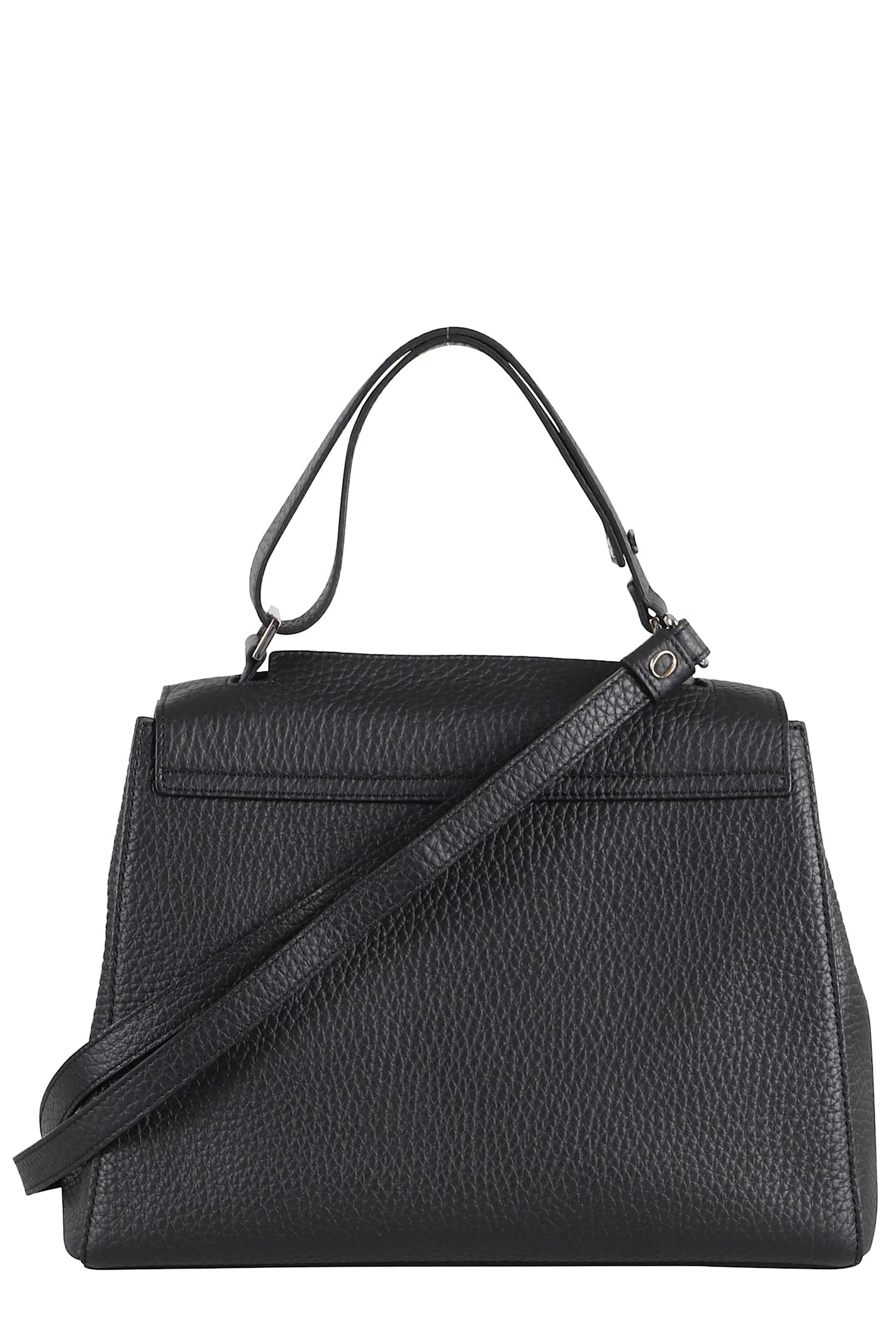 Orciani Medium Textured Leather Shoulder Bag In Black