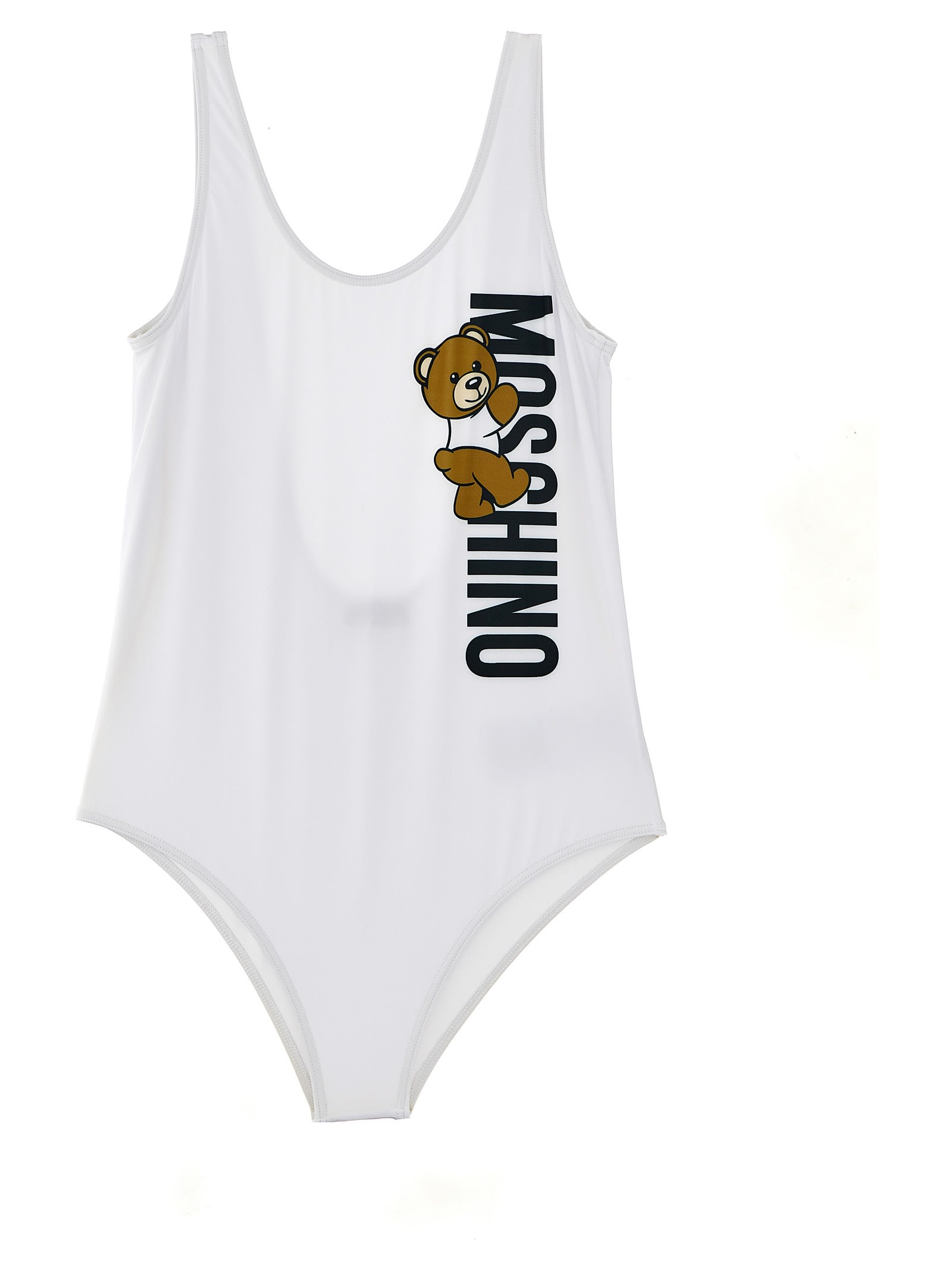 Moschino Kids' One-piece Swimsuit With Logo Print In White