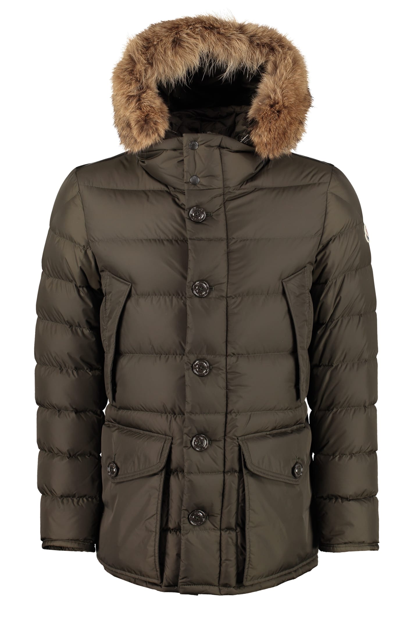 Moncler Cluny Fur Hood Down Jacket In Green