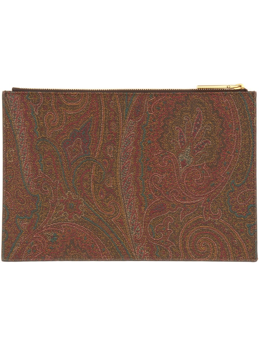 Shop Etro Paisley Jacquard Medium Pouch In Brown