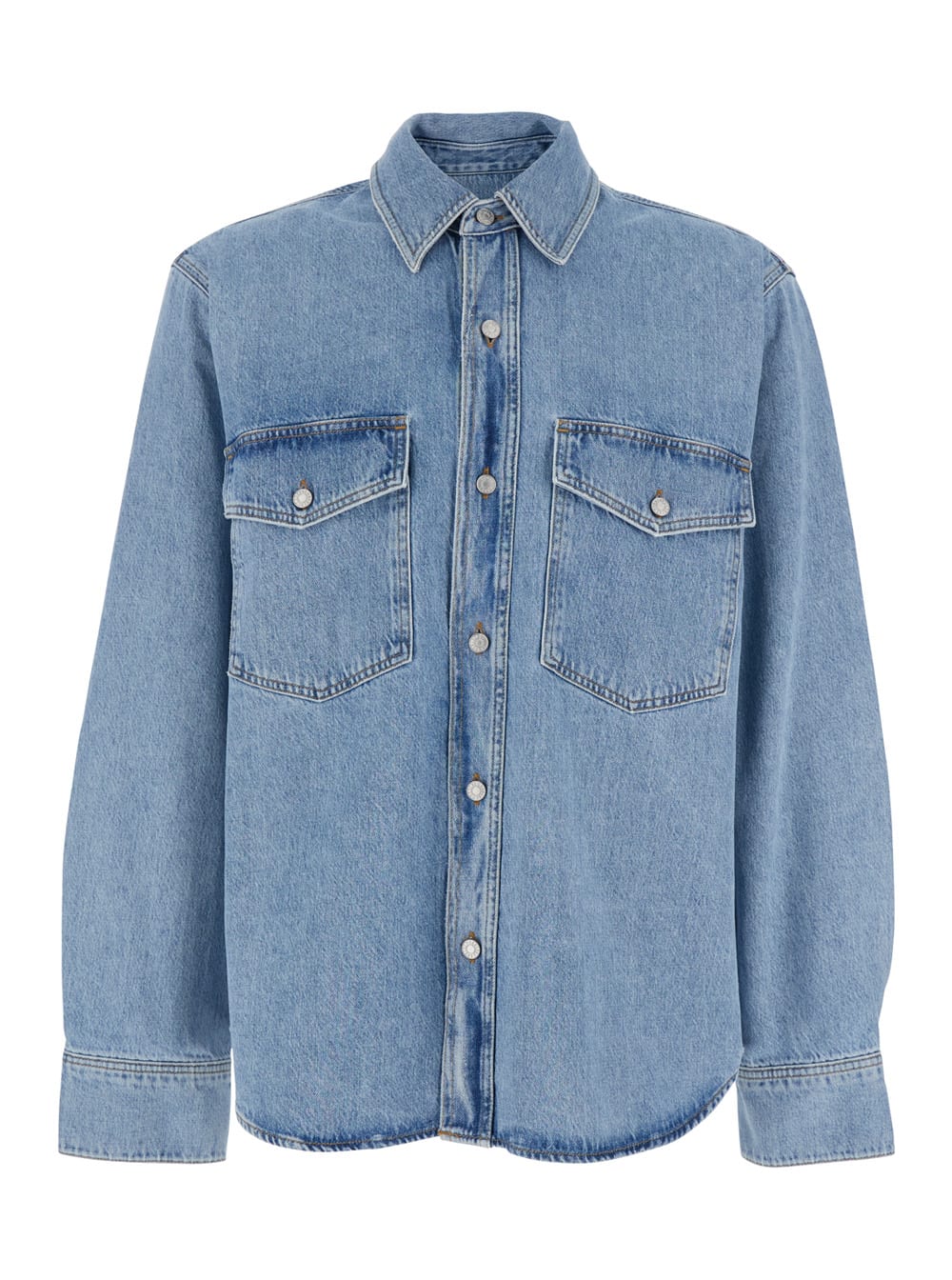 Light Blue Shirt With Classic Collar In Denim Man