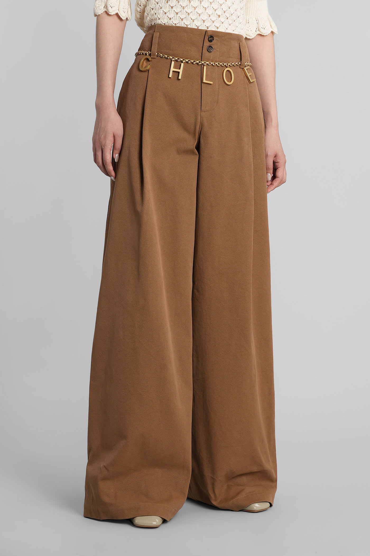 Chloé High-rise And Wide-leg Cotton Canvas Trousers Clothing In Brown