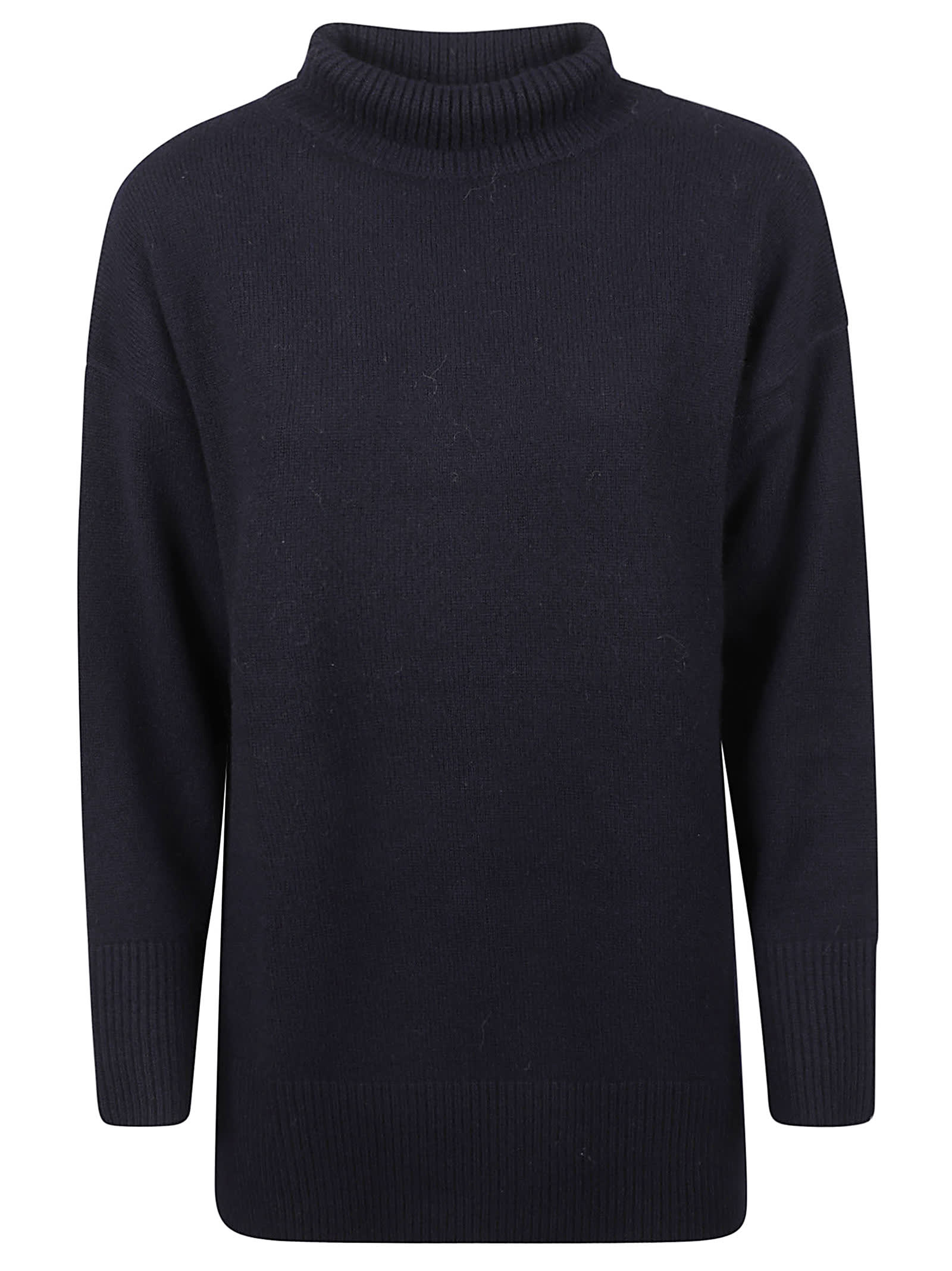 Shop Vince Oversized Roll-neck Plain Sweater In Blue