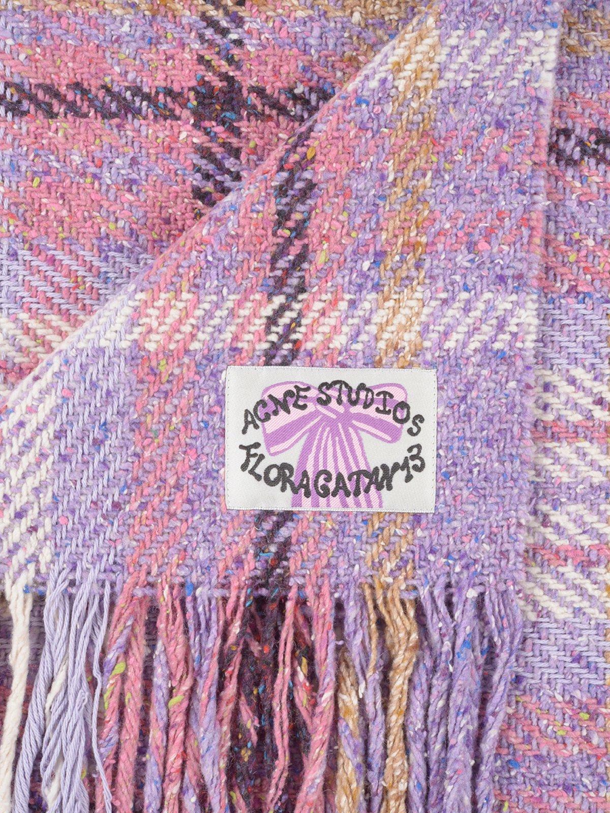 Shop Acne Studios Checked Fringed Edge Scarf In Purple