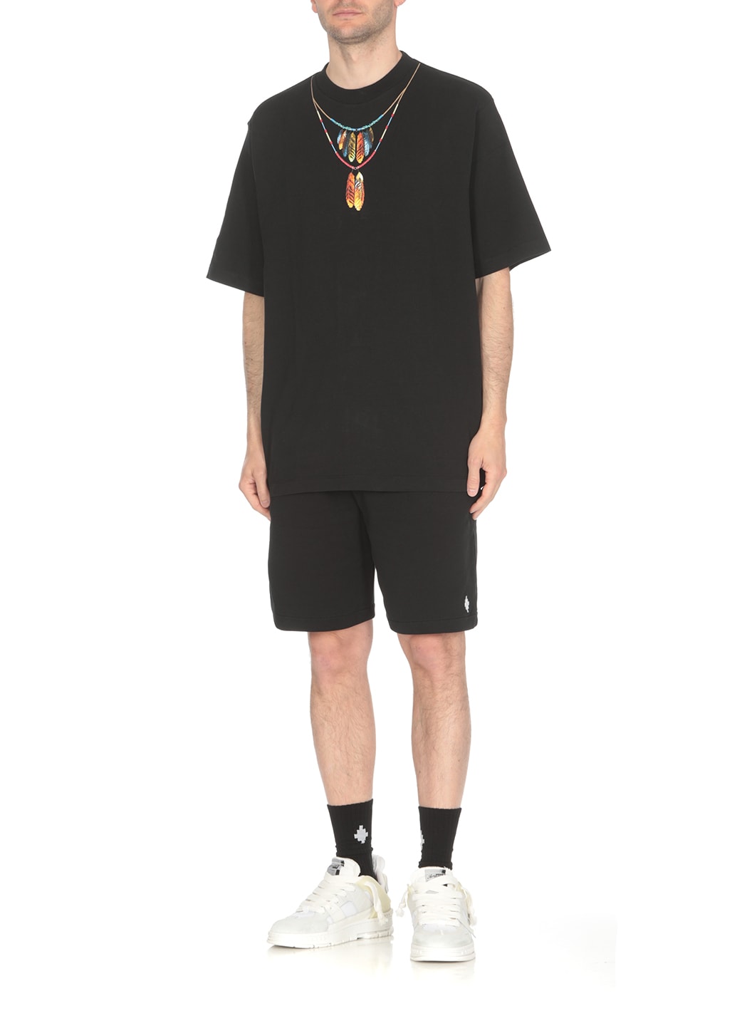 Shop Marcelo Burlon County Of Milan Feathers Necklace T-shirt In Black