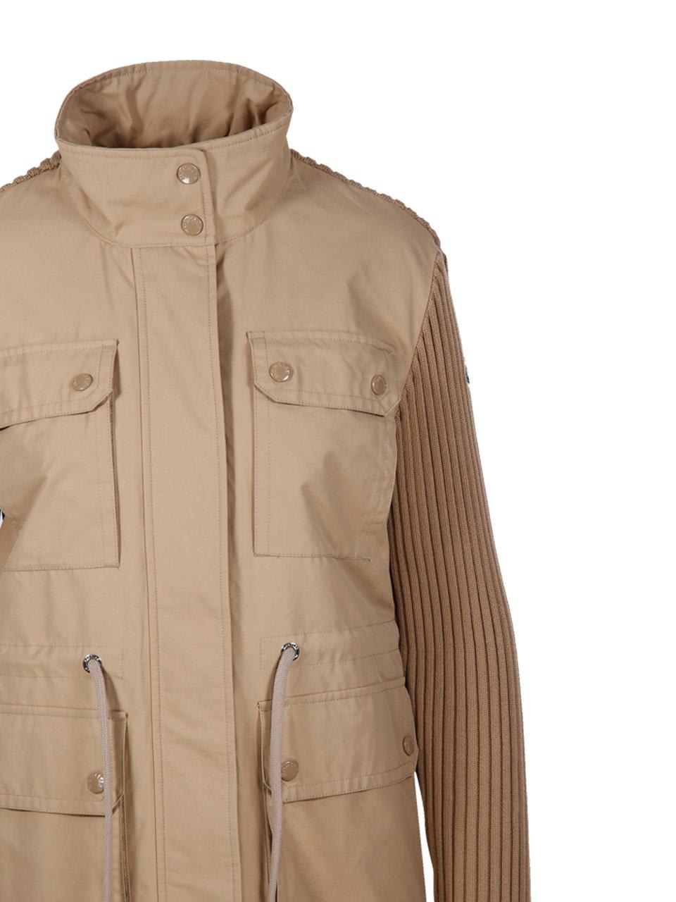 Shop Moncler Knit-panelled Zipped Military Jacket In Beige