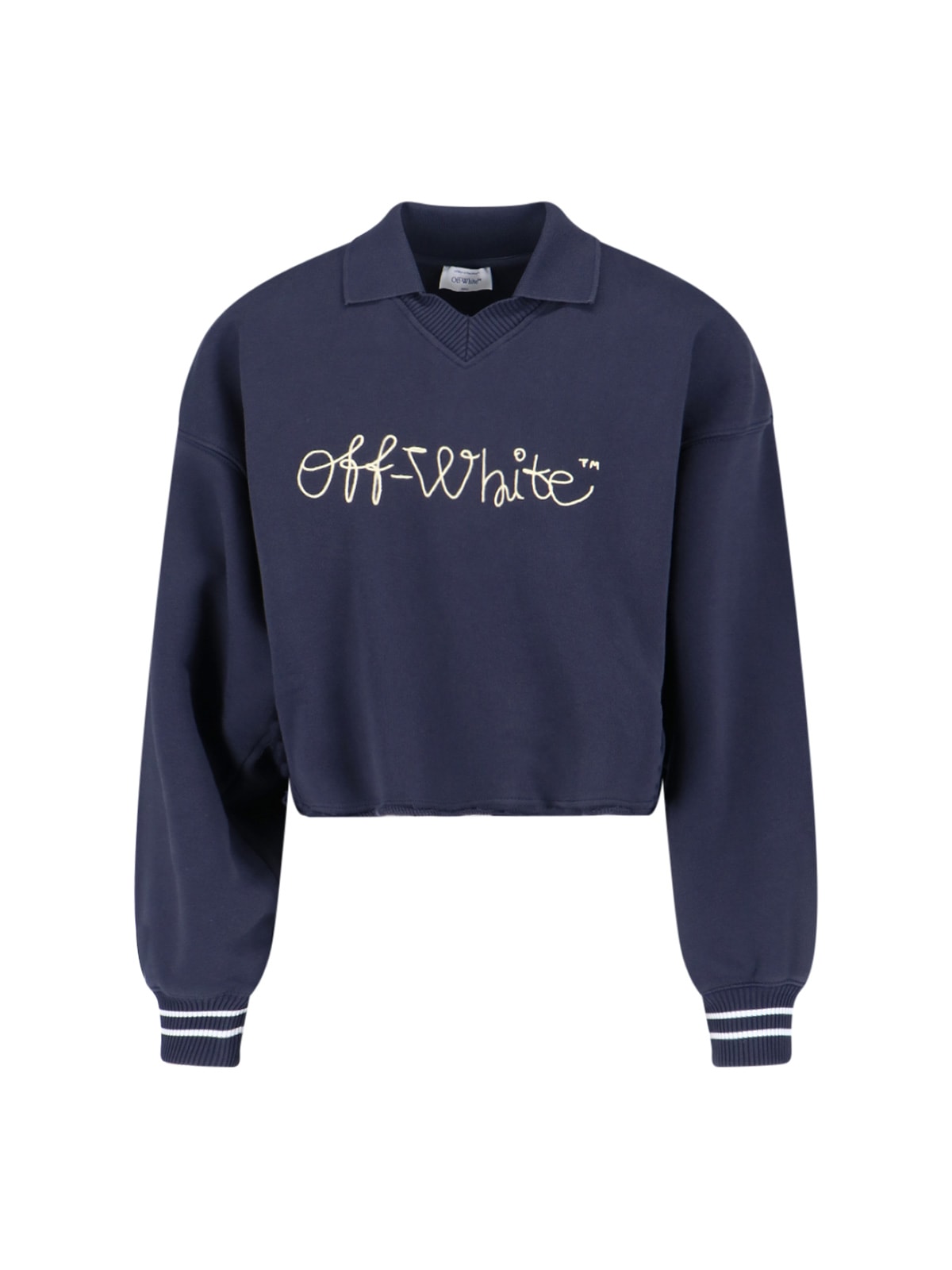 Off-white Cropped Polo Collar Knit Sweatshirt In Blue