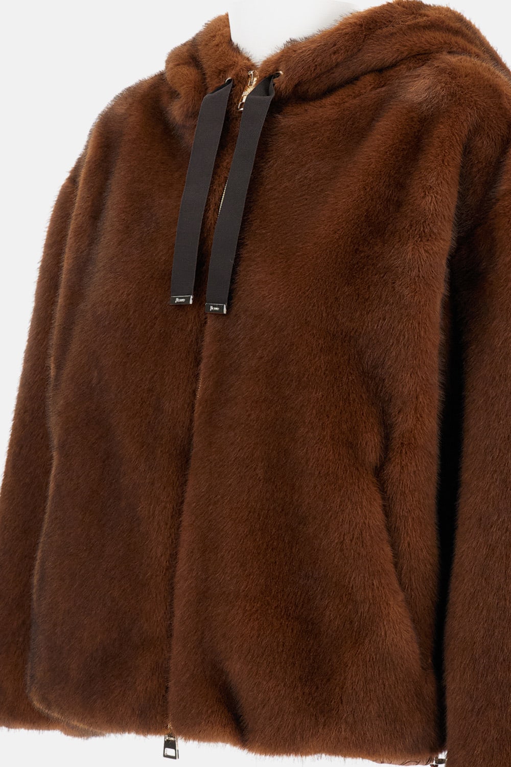 Herno Bomber Jacket In Melange Alternative Mink Fur In Brown