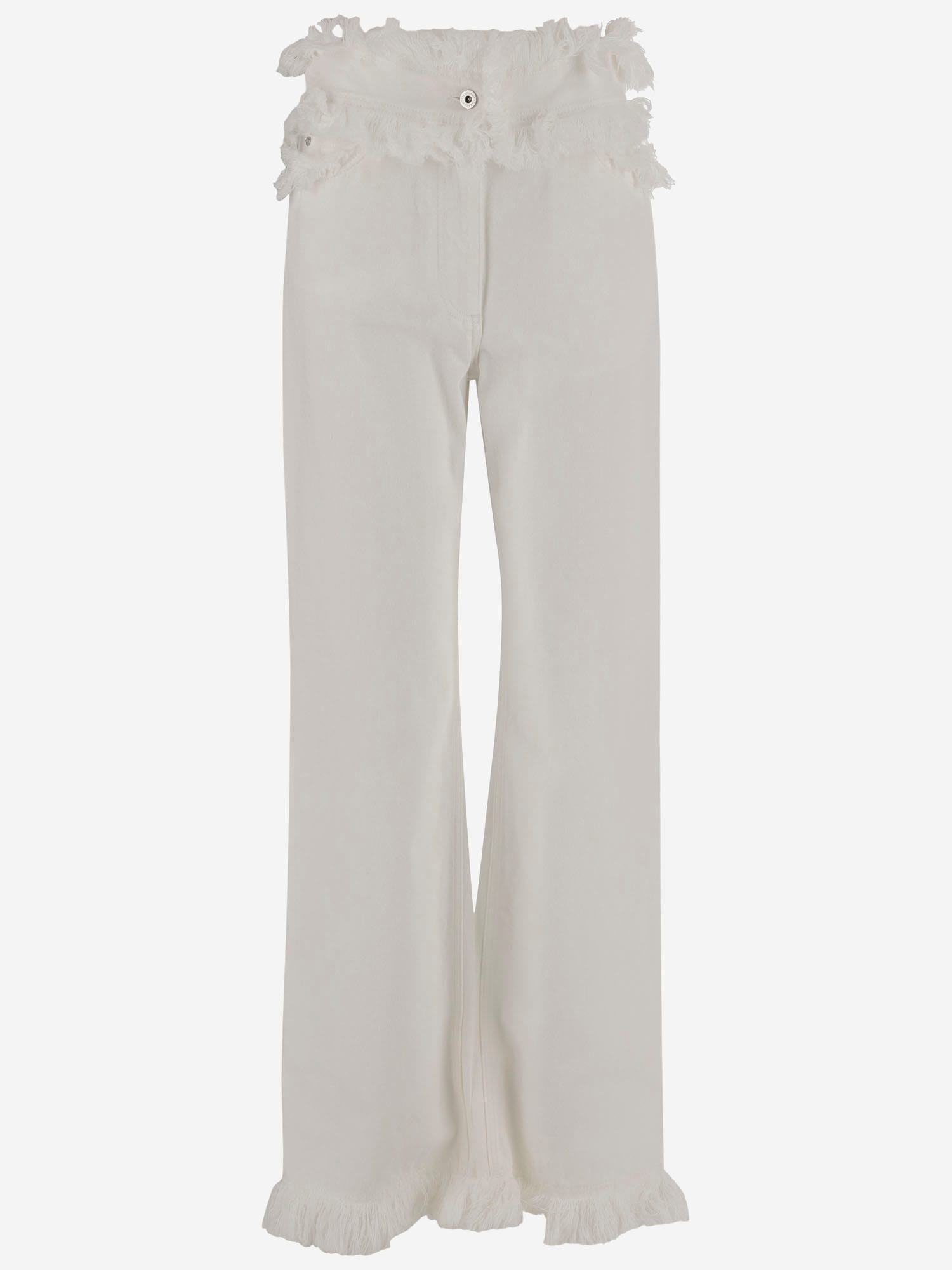 Ferragamo High Waist Wide Leg Trousers With Frayed Hem In White