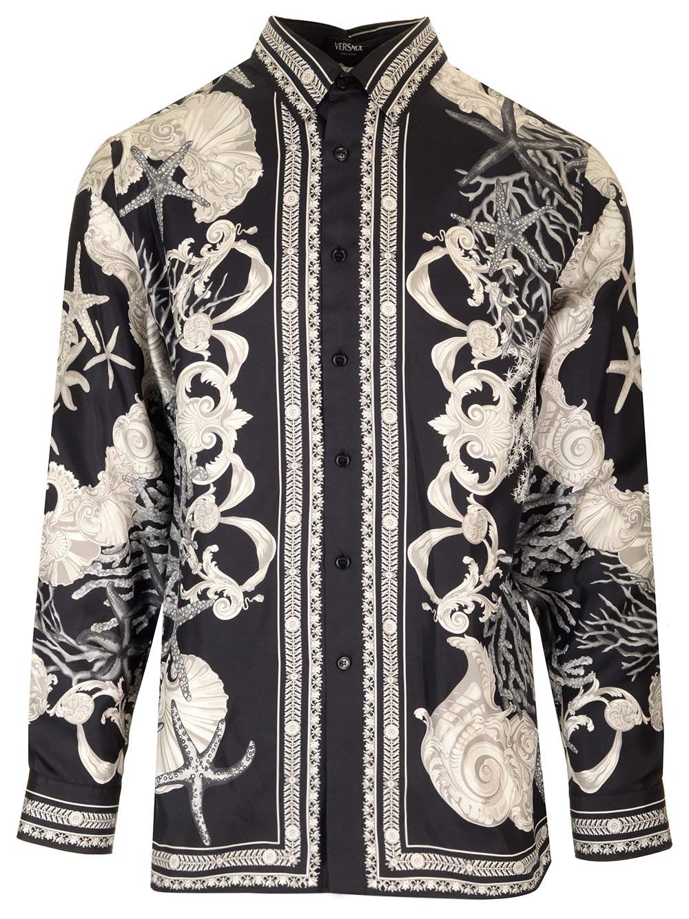 Shop Versace Baroque Sea Silk Shirt In Black