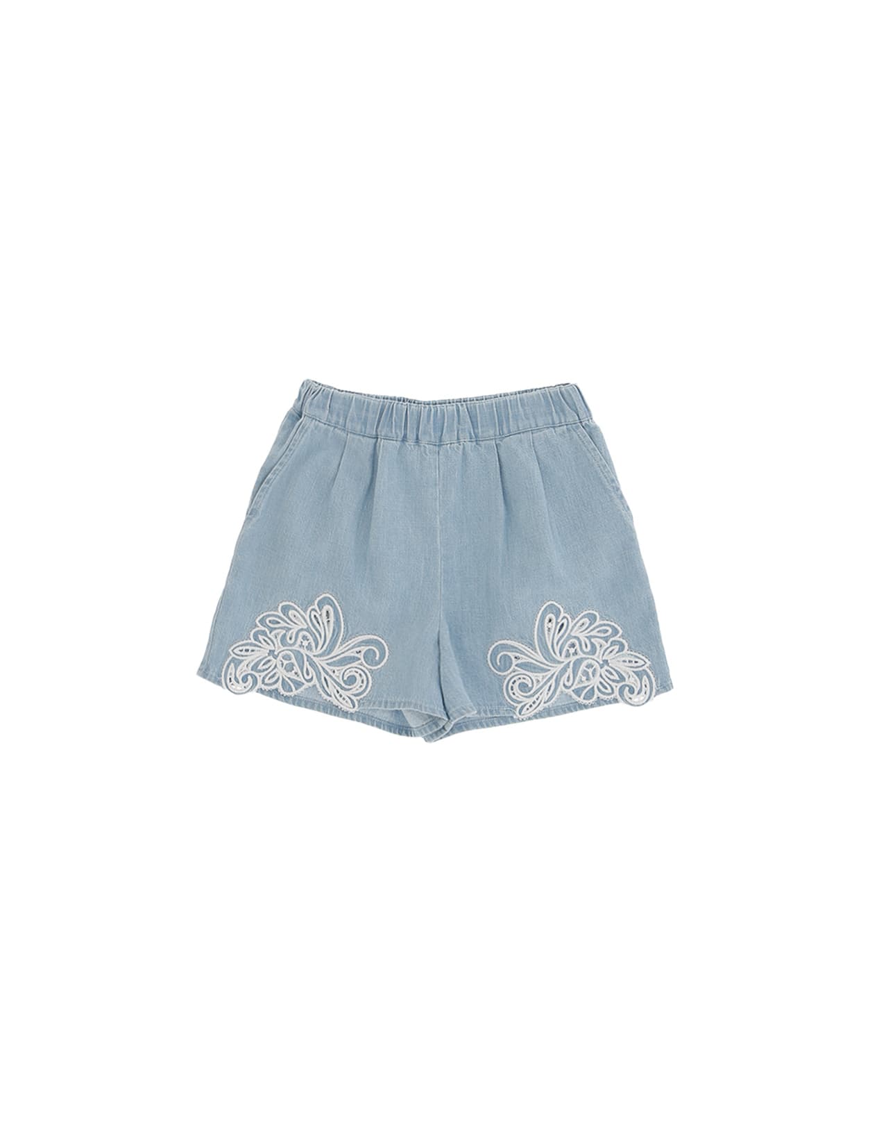 Shop Ermanno Scervino Junior Denim Shorts With Embroidery In Blue