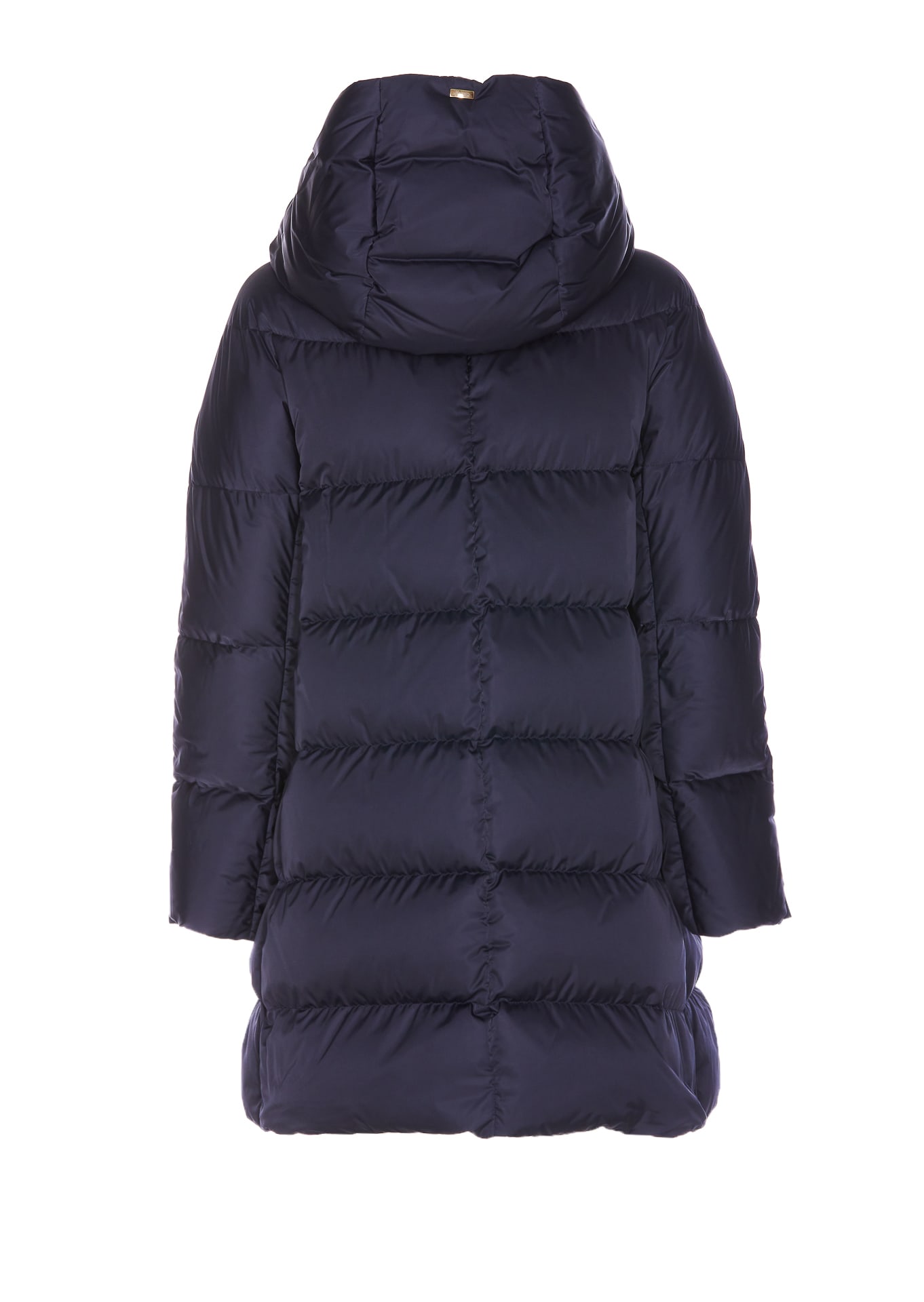 Herno A-shaped Puffer Coat With Hood And Drawstrings In Blue