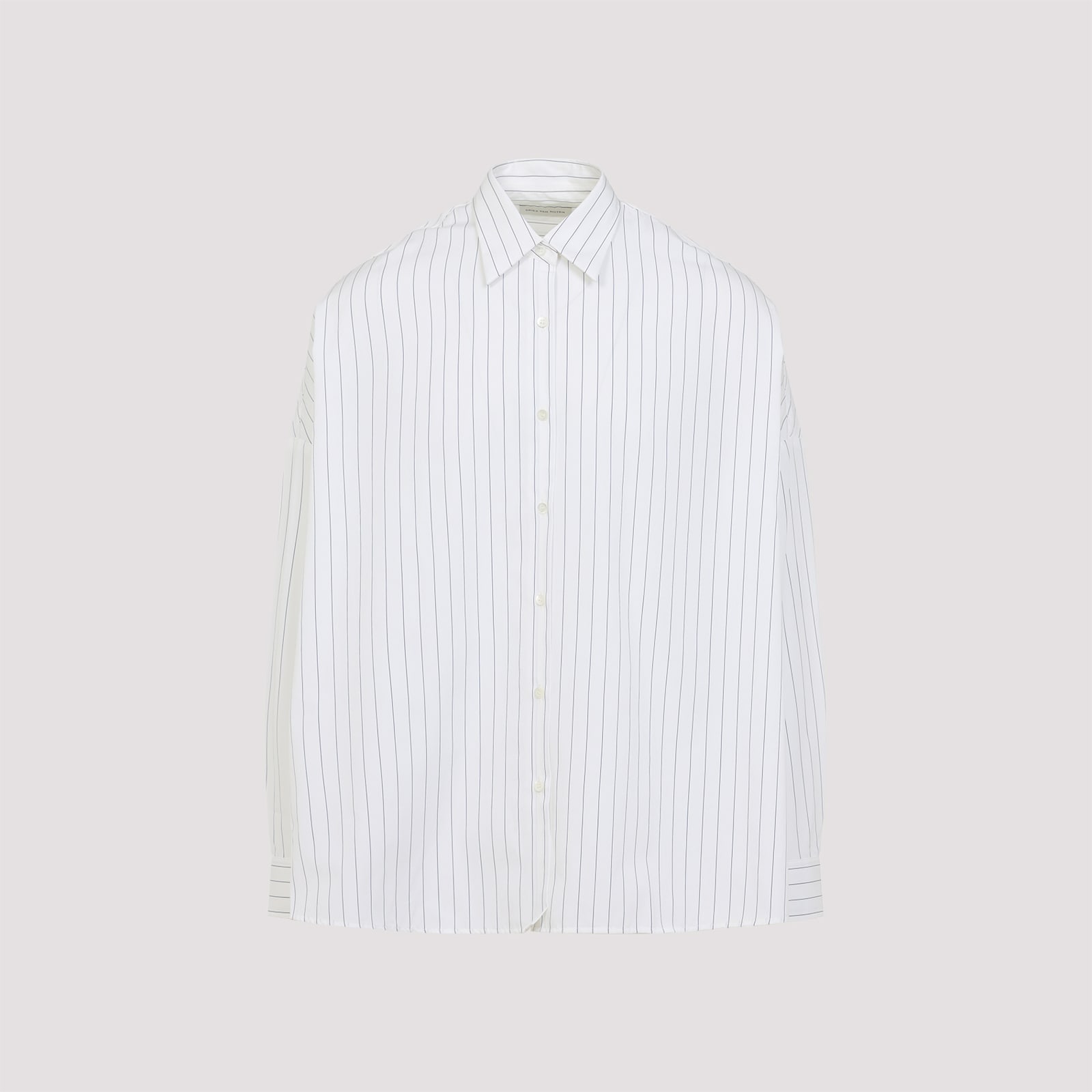 Dries Van Noten Pinstripe Button-down Shirt In Soft Viscose-cotton Blend In White