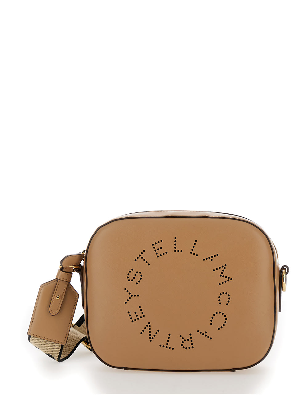 Stella Mccartney Mini Beige Crossbody Bag With Perforated Logo In Faux Leather Woman