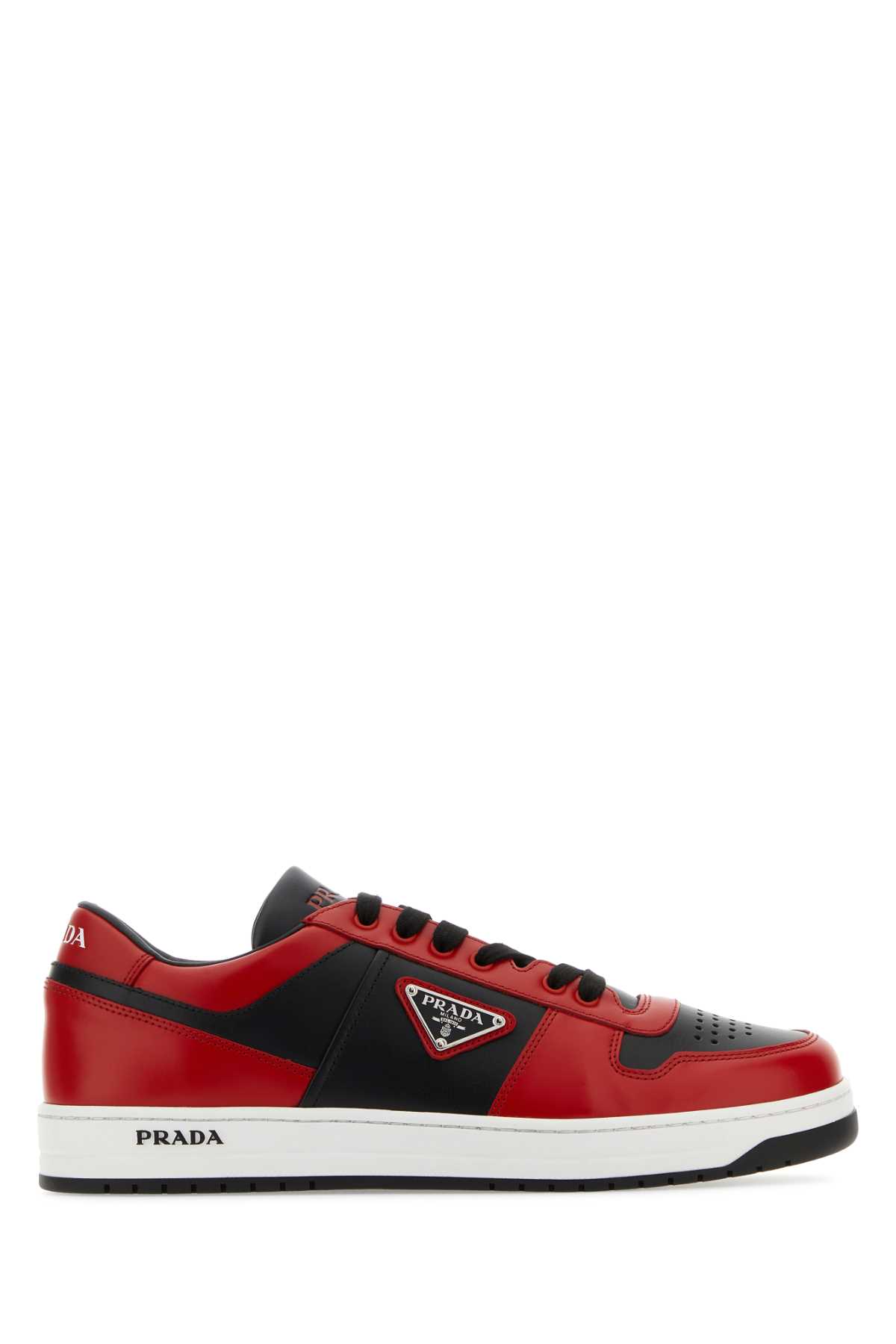 Shop Prada Two-tone Leather Downtown Sneakers In Nerolacca