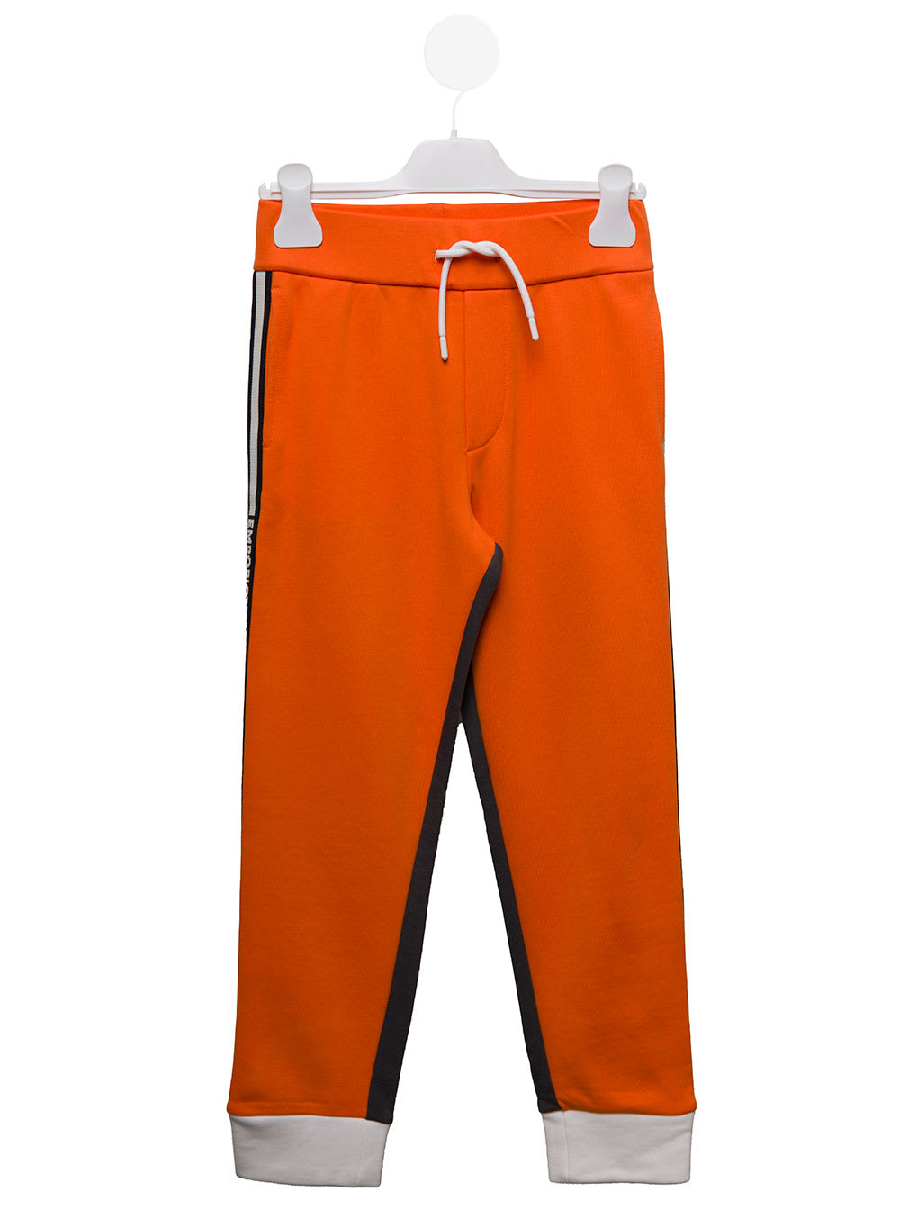 Emporio Armani Kids Boys Orange And Black Jogging Pants With Drawstring