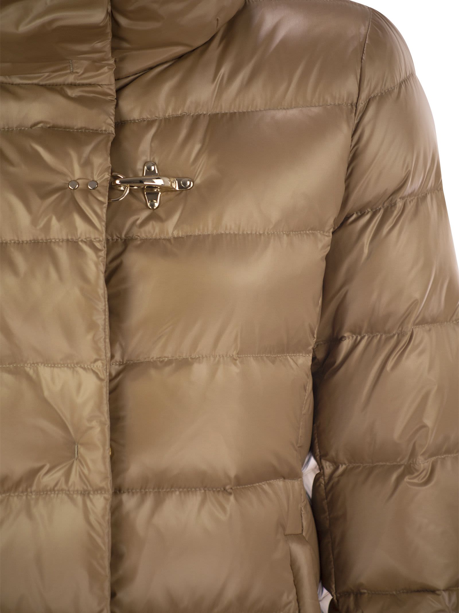 Fay Long Down Jacket With Hook In Camel