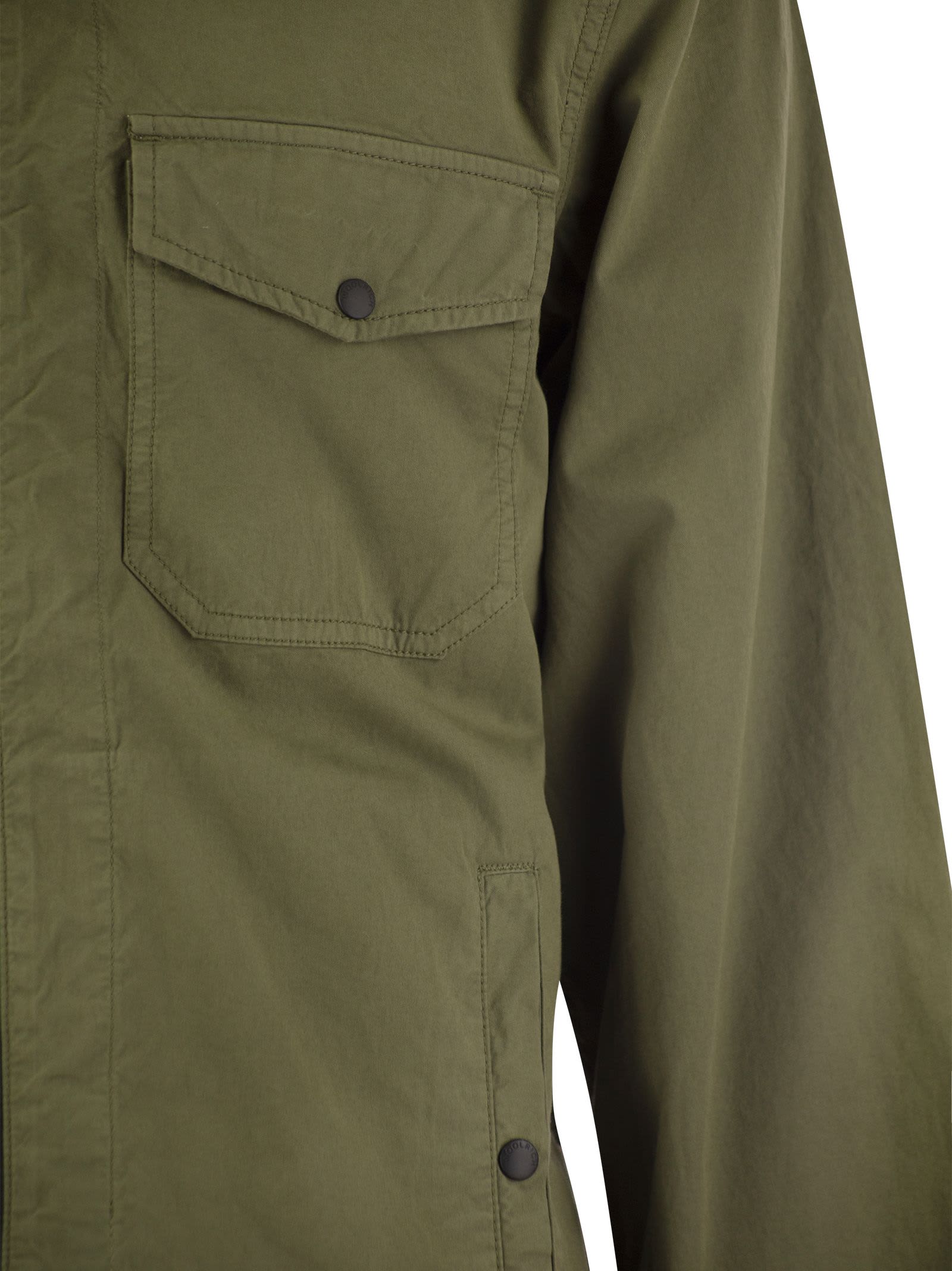 Woolrich Olive Green Cotton Gabardine Oversized Shirt In Green