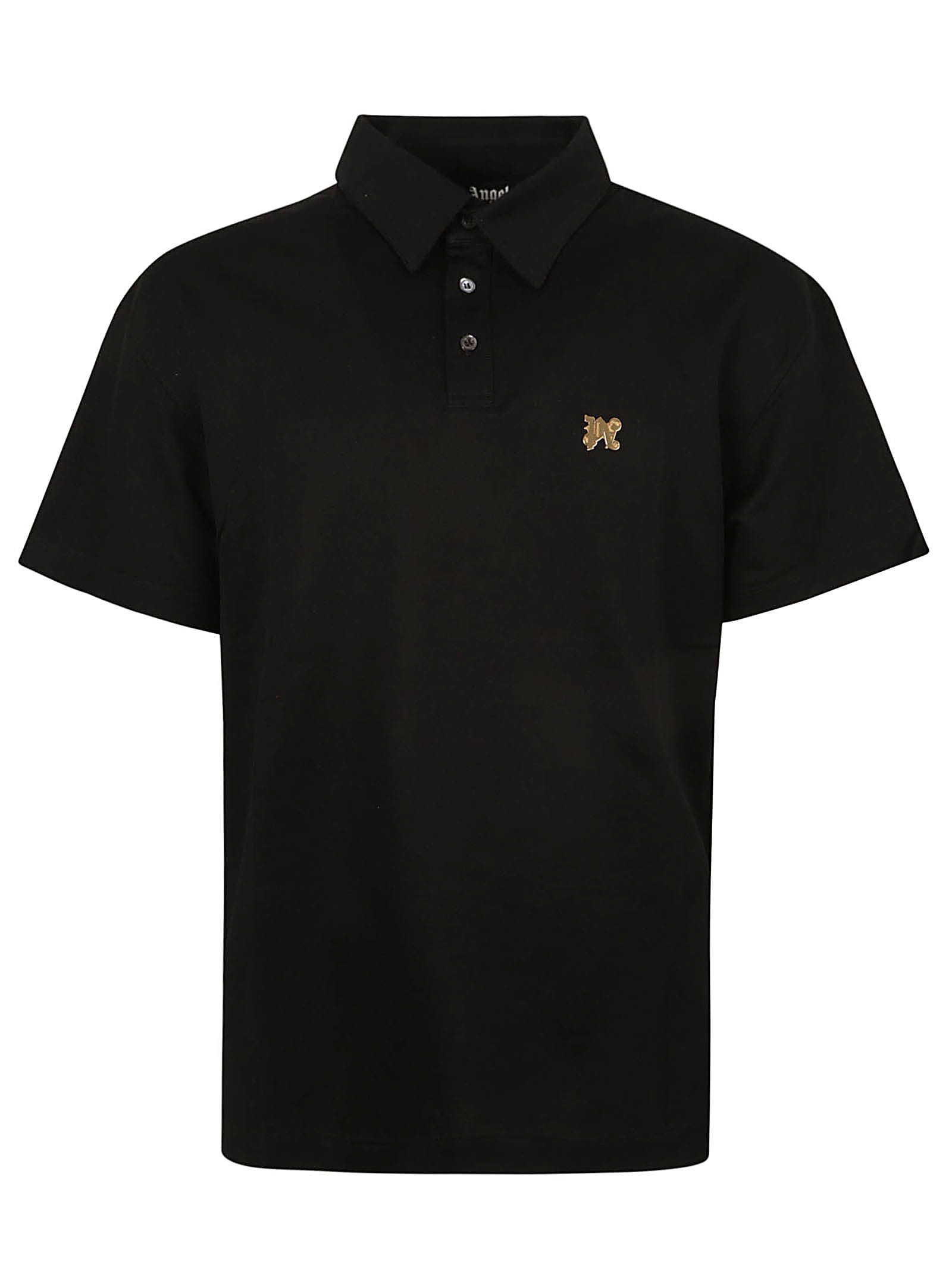 Shop Palm Angels Monogram Pin Polo Shirt In Black/gold