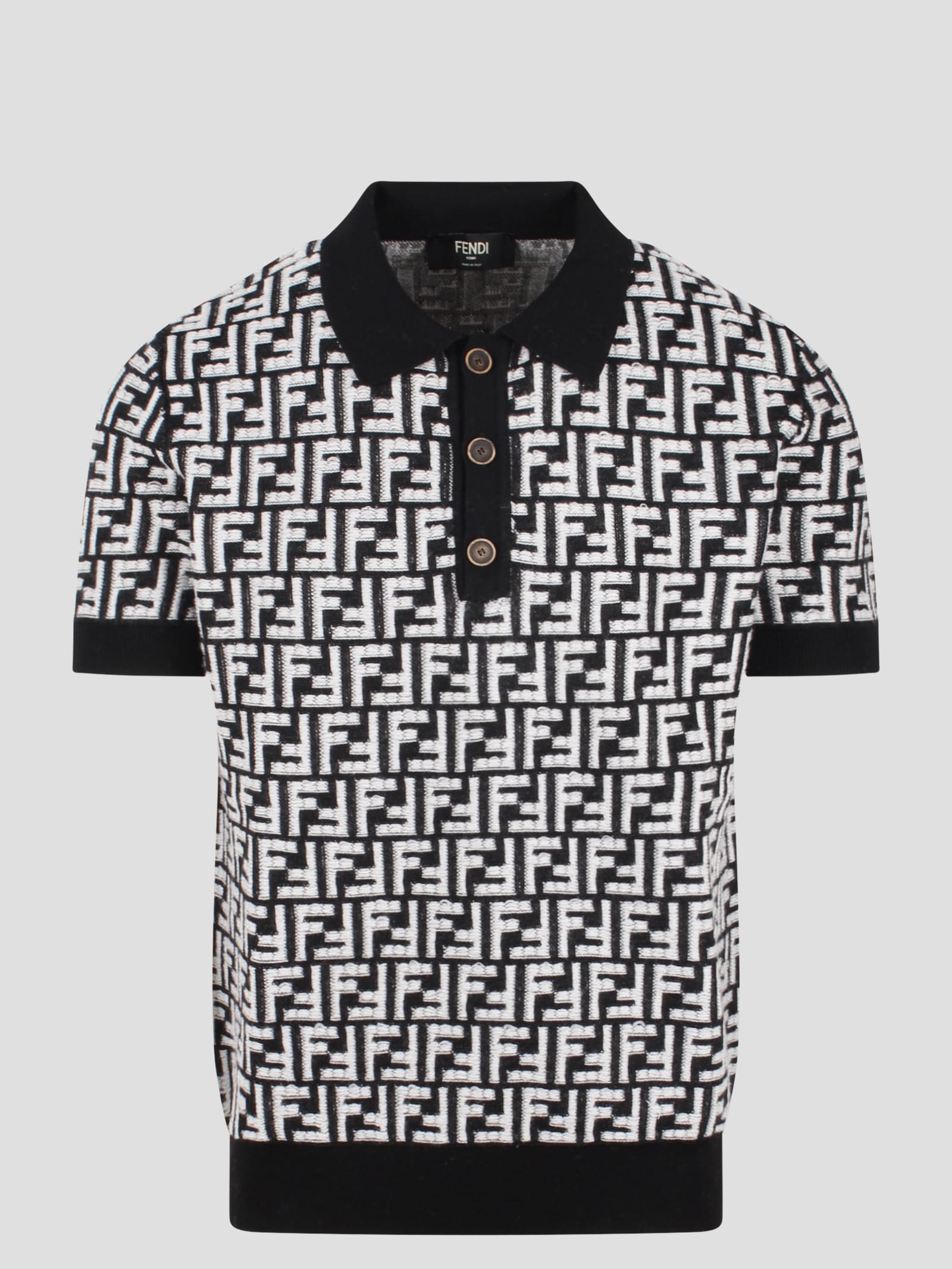 Shop Fendi Ff Wool Polo Shirt In Black