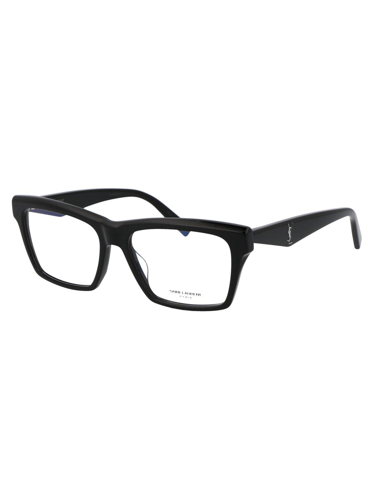 Shop Saint Laurent Rectangle Frame Glasses In 002 Black Black Transpare