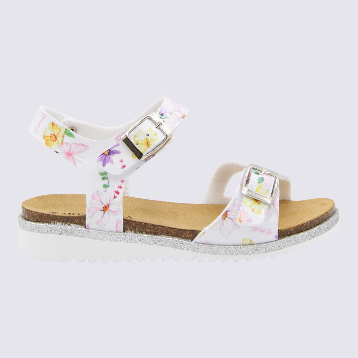 Shop Monnalisa White And Multicolour Leather Sandals
